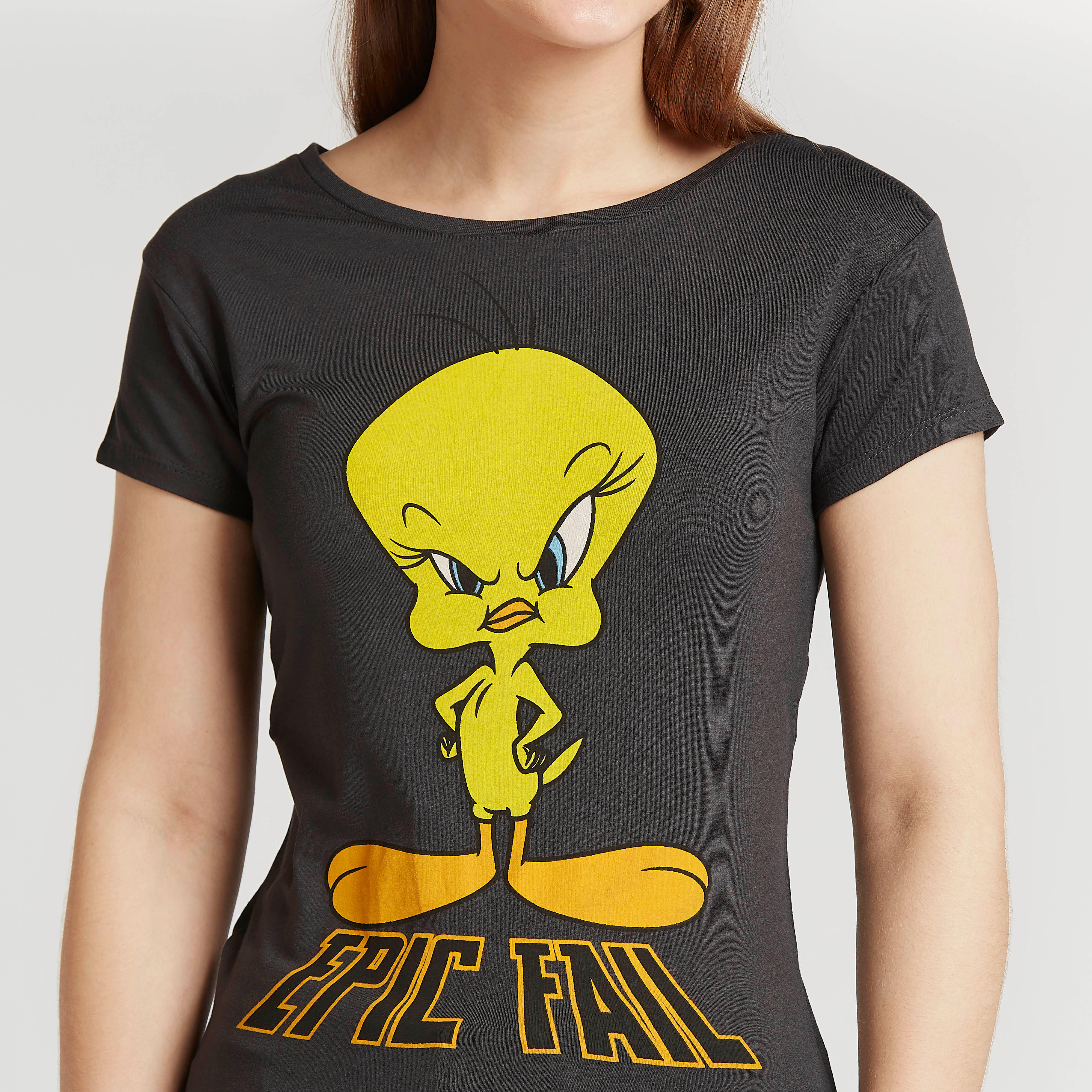 Sustainable Skinny Fit Tweety Print T-shirt with Round Neck-women-clothing-tshirts-image-3