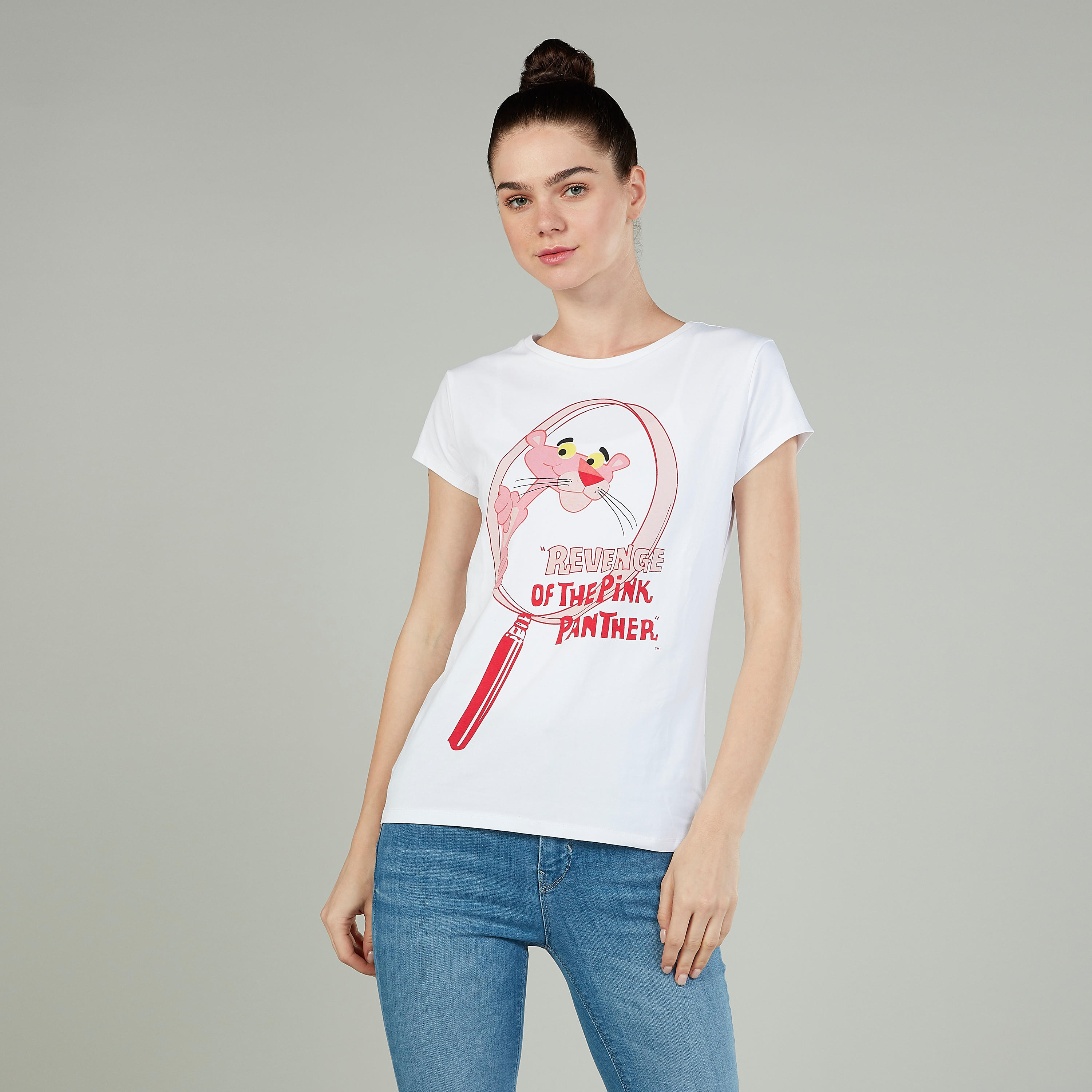 Sustainable Pink Panther Printed T-shirt with Crew Neck-women-clothing-tshirts-image-1