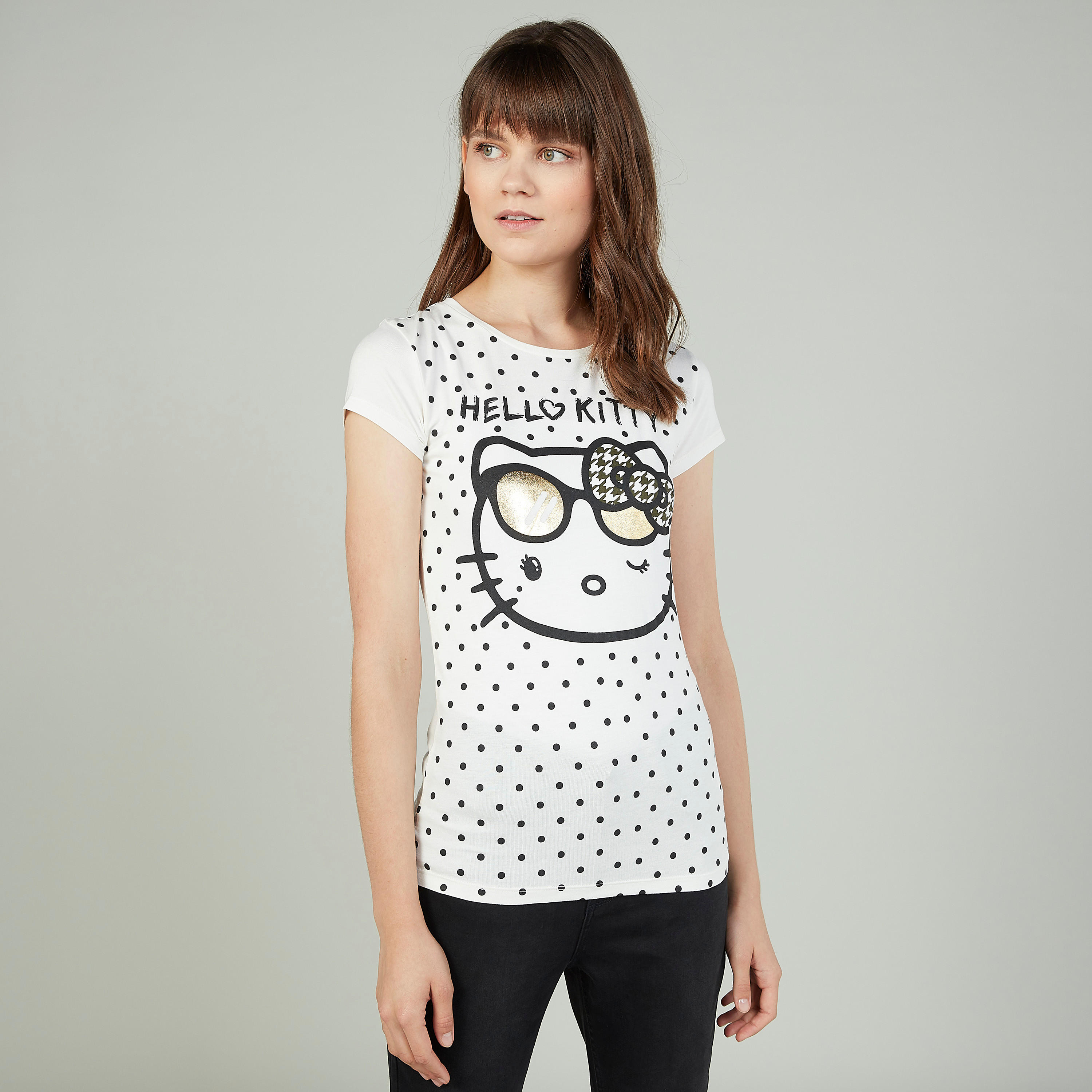 Sustainable Skinny Fit Hello Kitty Printed T-shirt with Round Neck-women-clothing-tshirts-image-1