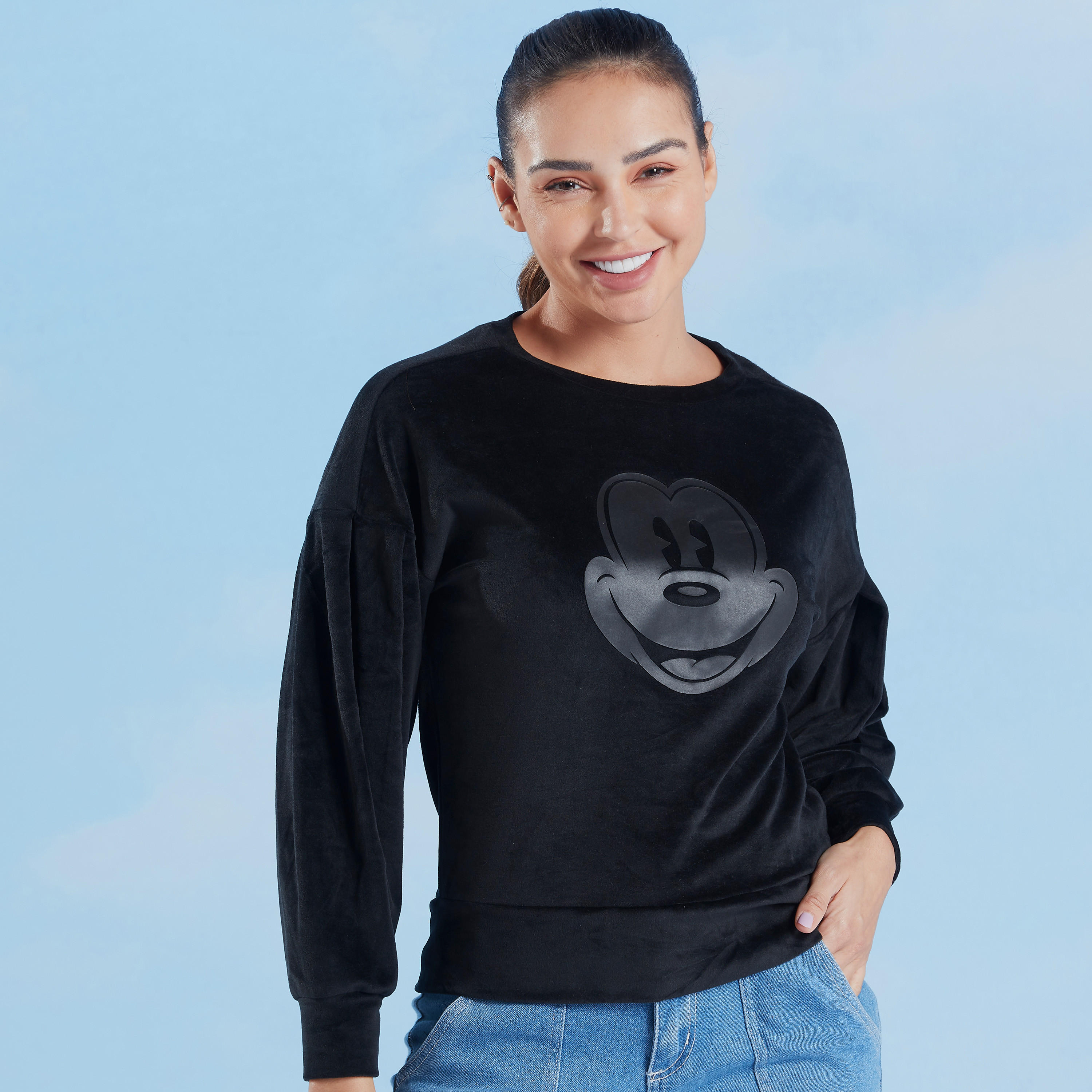 Mickey Mouse Printed Sweatshirt with Round Neck and Long Sleeves-women-winterwear-hoodiesandsweatshirts-sweatshirts-image-1