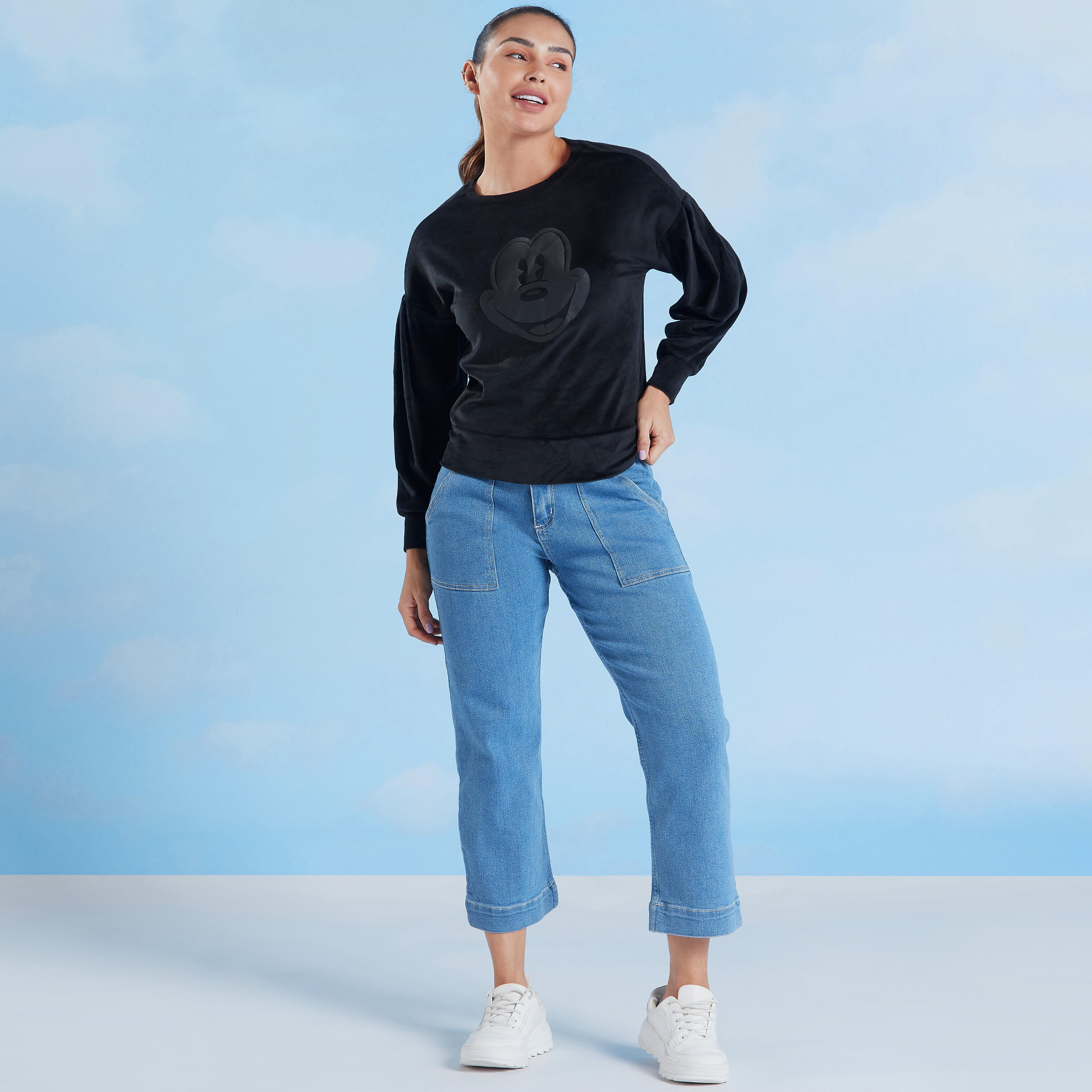 Mickey Mouse Printed Sweatshirt with Round Neck and Long Sleeves-women-winterwear-hoodiesandsweatshirts-sweatshirts-image-2