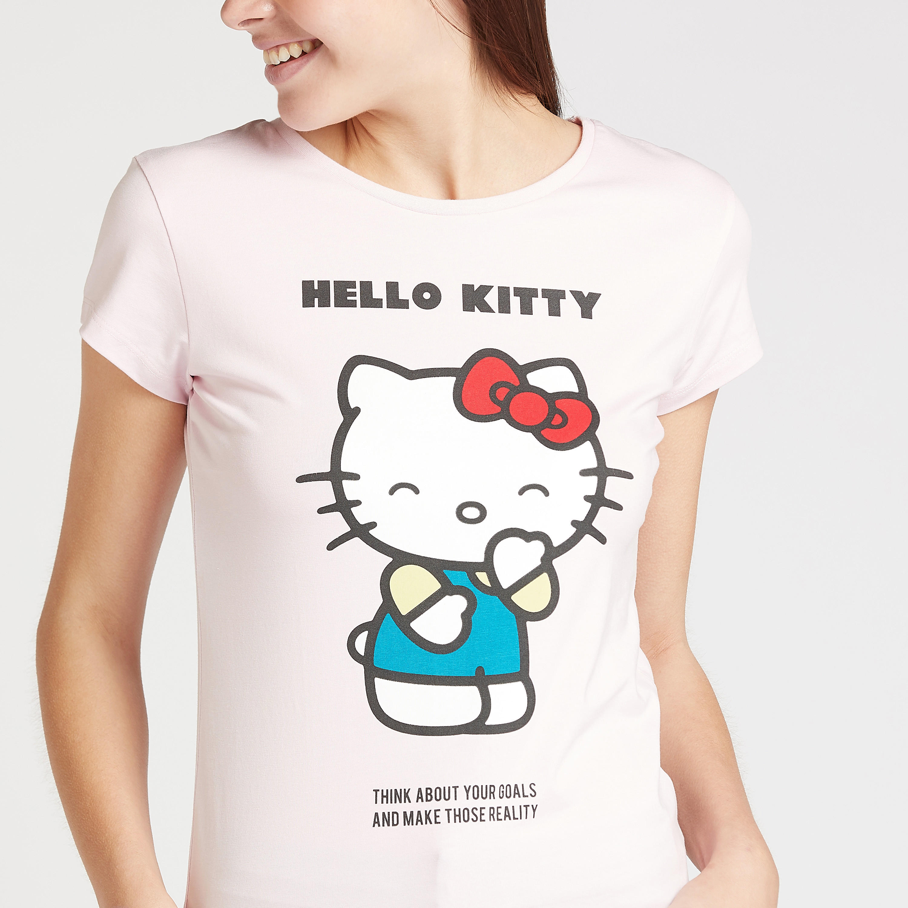 تيشيرت سكيني بياقة مستديرة وأكمام قصيرة وطبعات هالو كيتي-women-clothing-tshirts-image-3