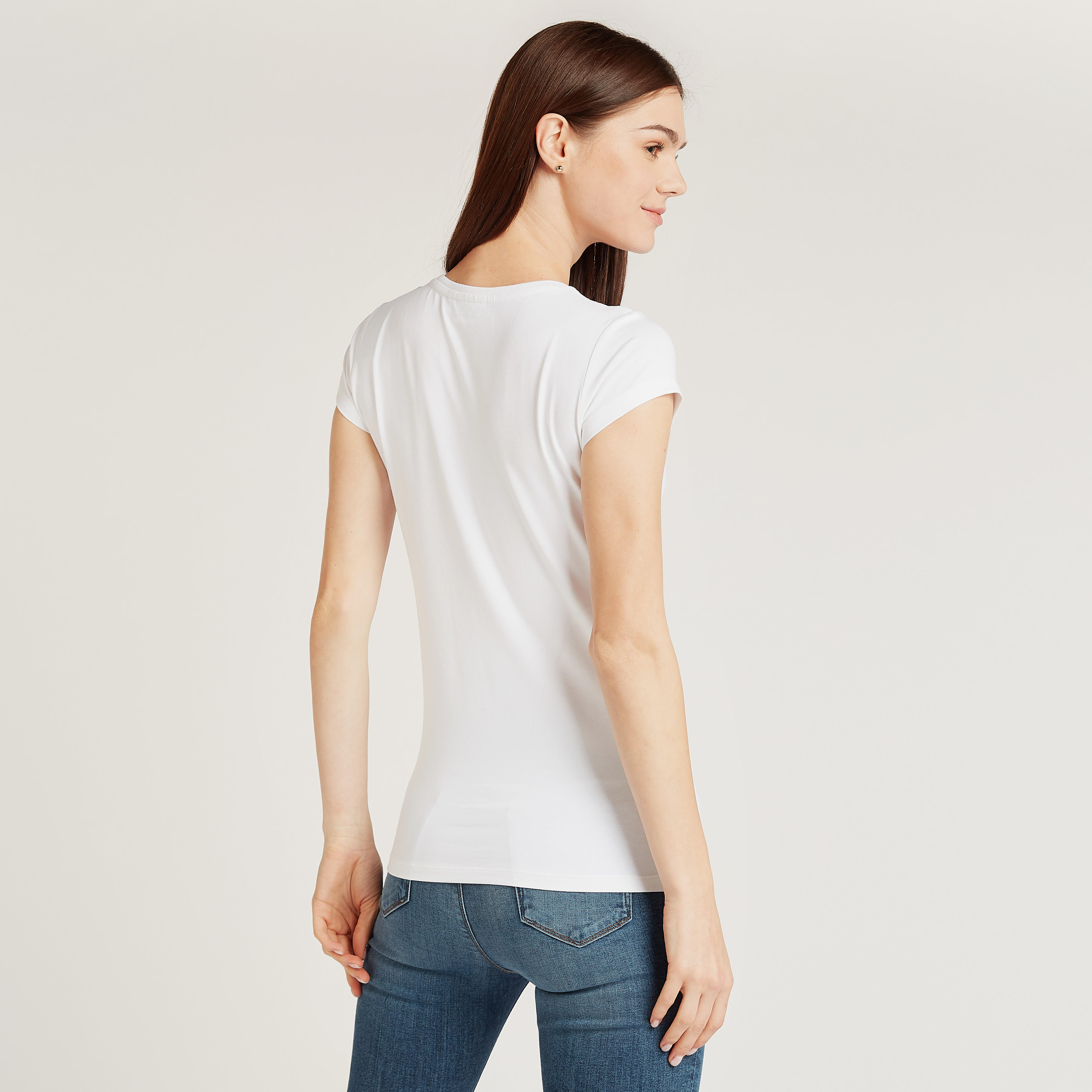 تيشيرت سكيني بياقة مستديرة وأكمام كاب وطبعات ووندر وومان-women-clothing-tshirts-image-4