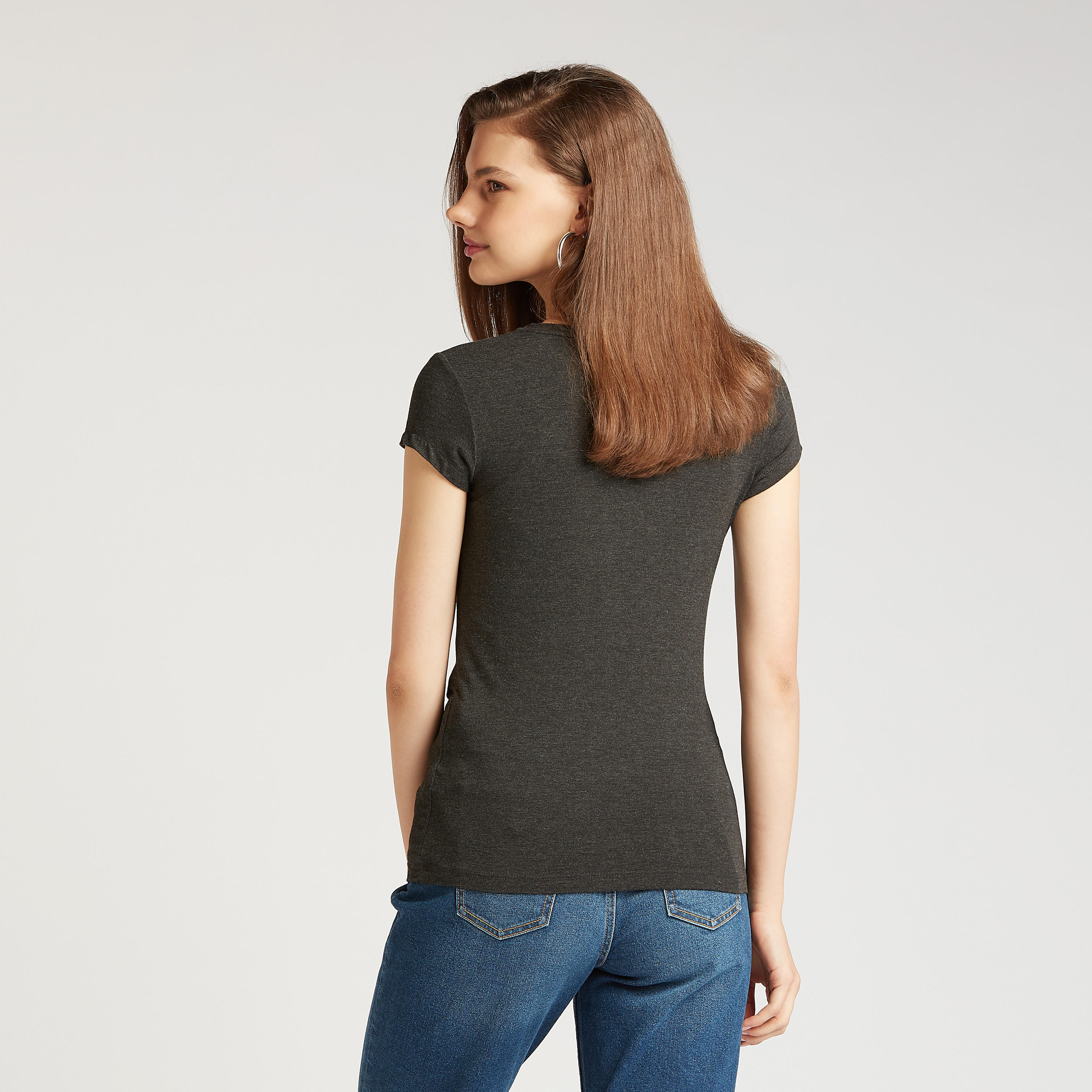 Skinny Fit Winnie-the-Pooh Print Crew Neck T-shirt with Cap Sleeves-women-clothing-tshirts-image-4