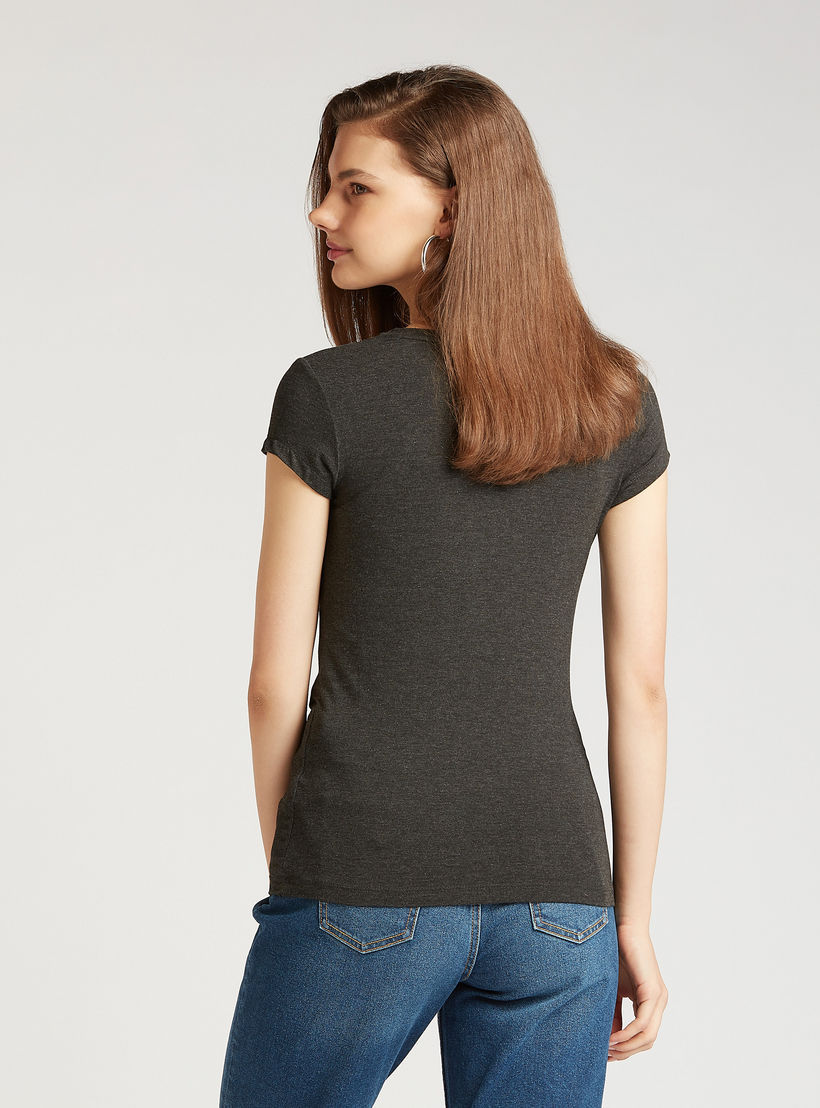 Skinny Fit Winnie-the-Pooh Print Crew Neck T-shirt with Cap Sleeves-women-clothing-tshirts-image-4