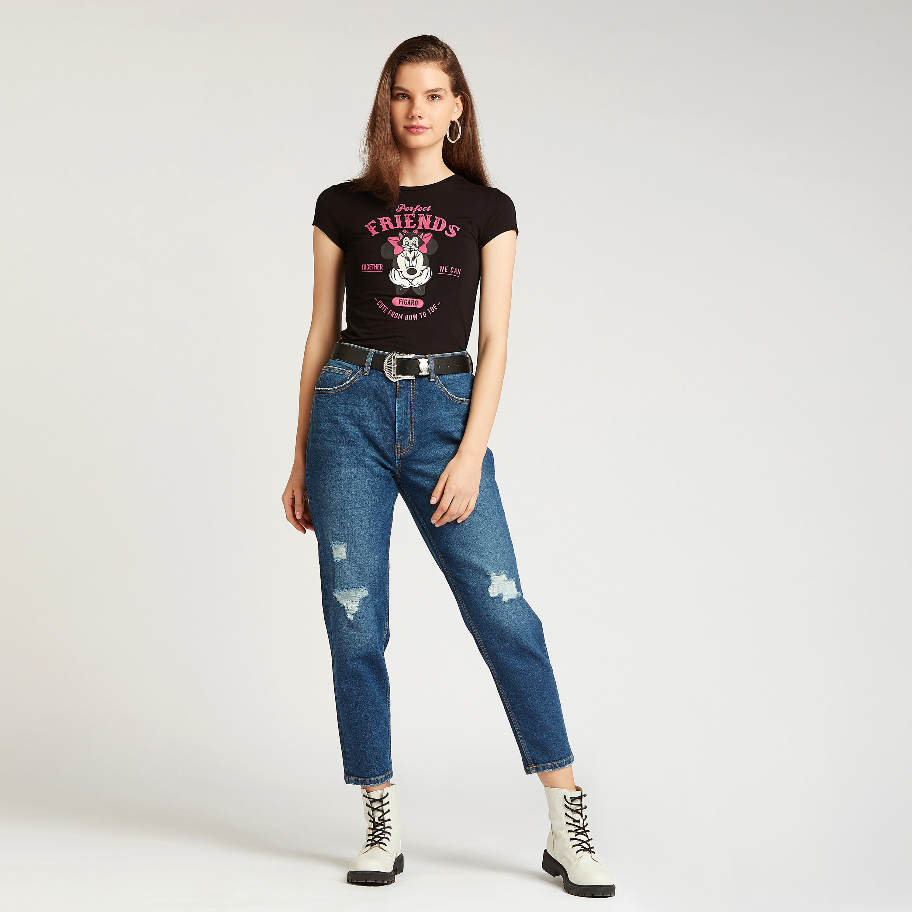 تيشيرت سكيني بياقة ضيقة وأكمام كاب وطبعات-women-clothing-tshirts-image-2