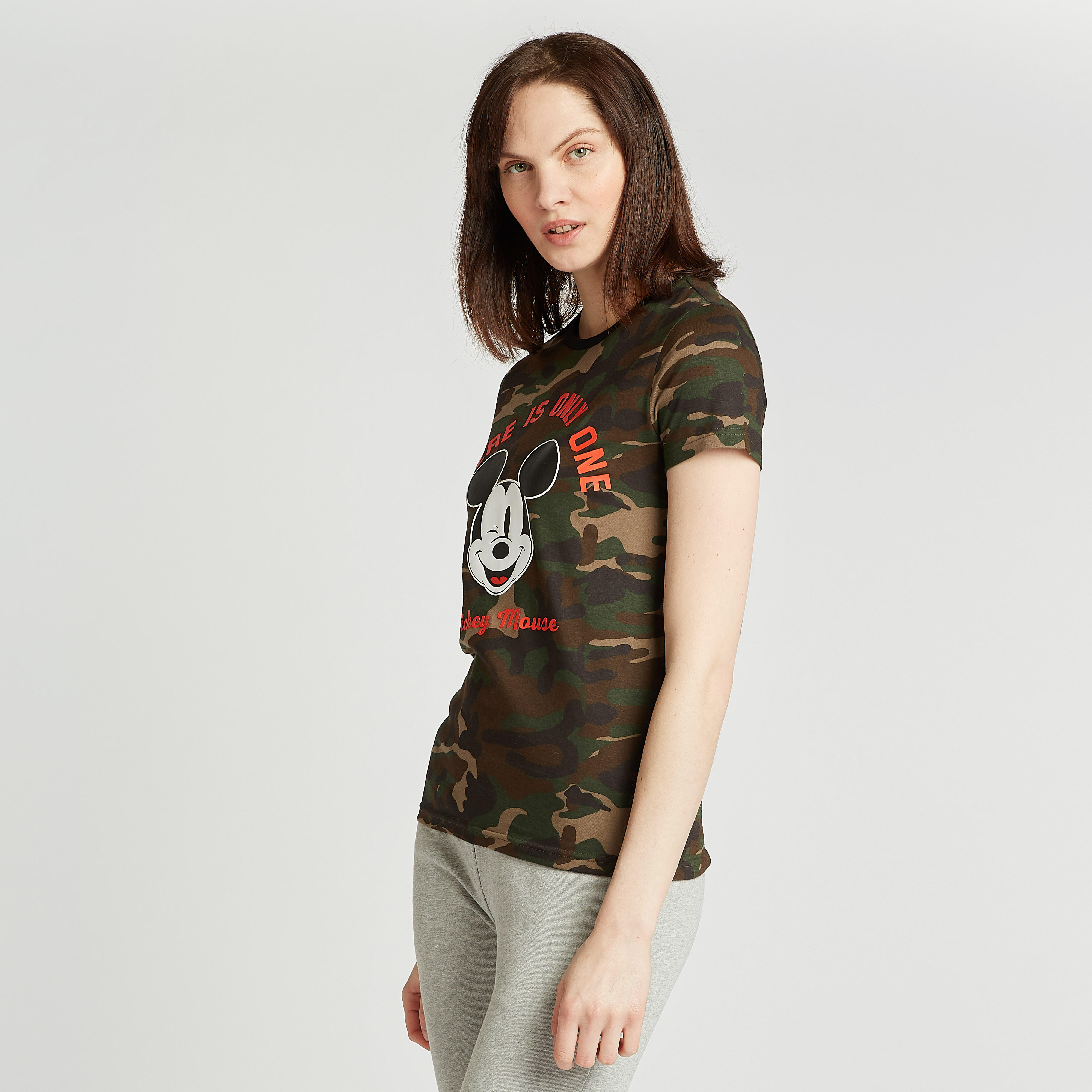 Mickey Mouse Print T-shirt with Crew Neck and Short Sleeves-women-clothing-tshirts-image-1