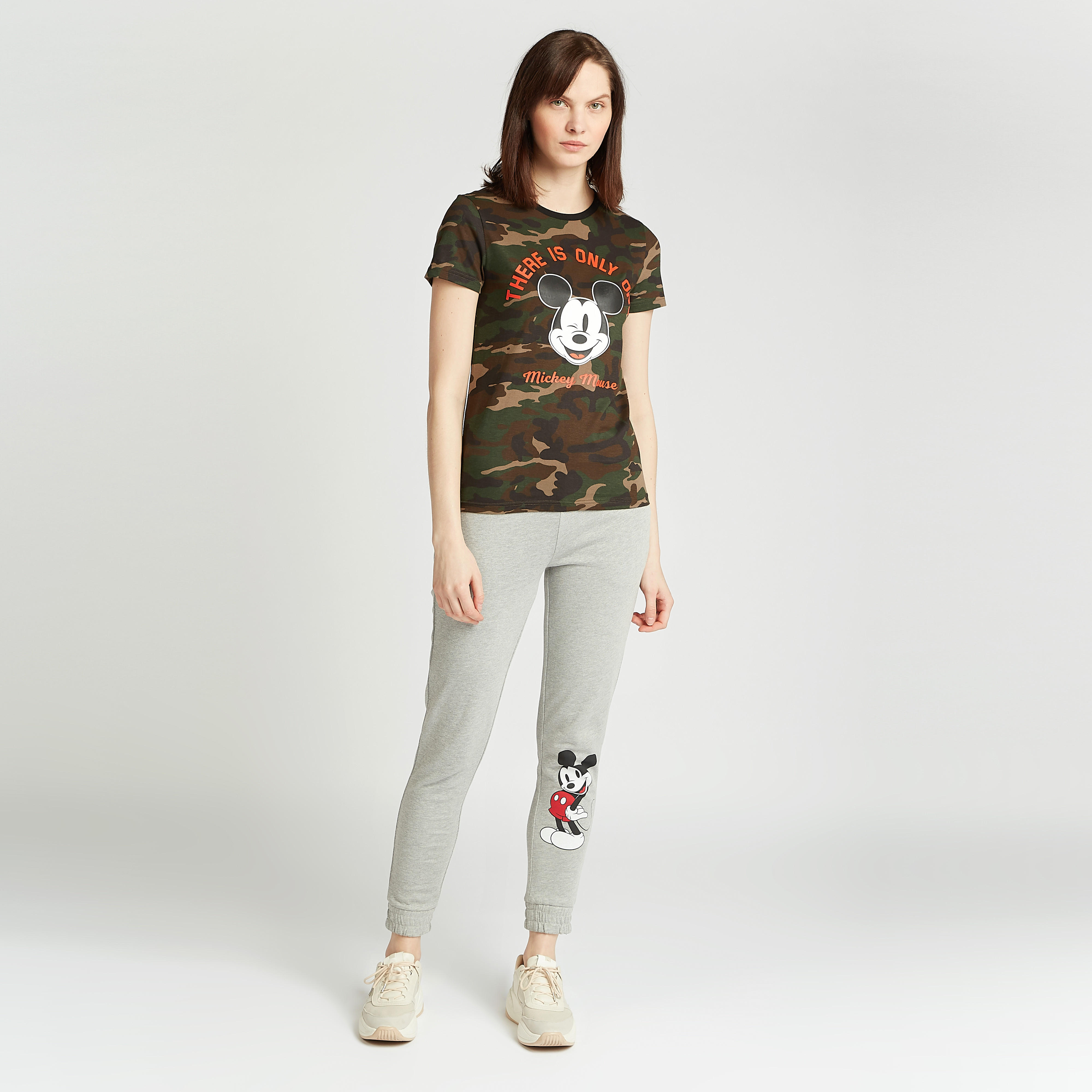 Mickey Mouse Print T-shirt with Crew Neck and Short Sleeves-women-clothing-tshirts-image-2