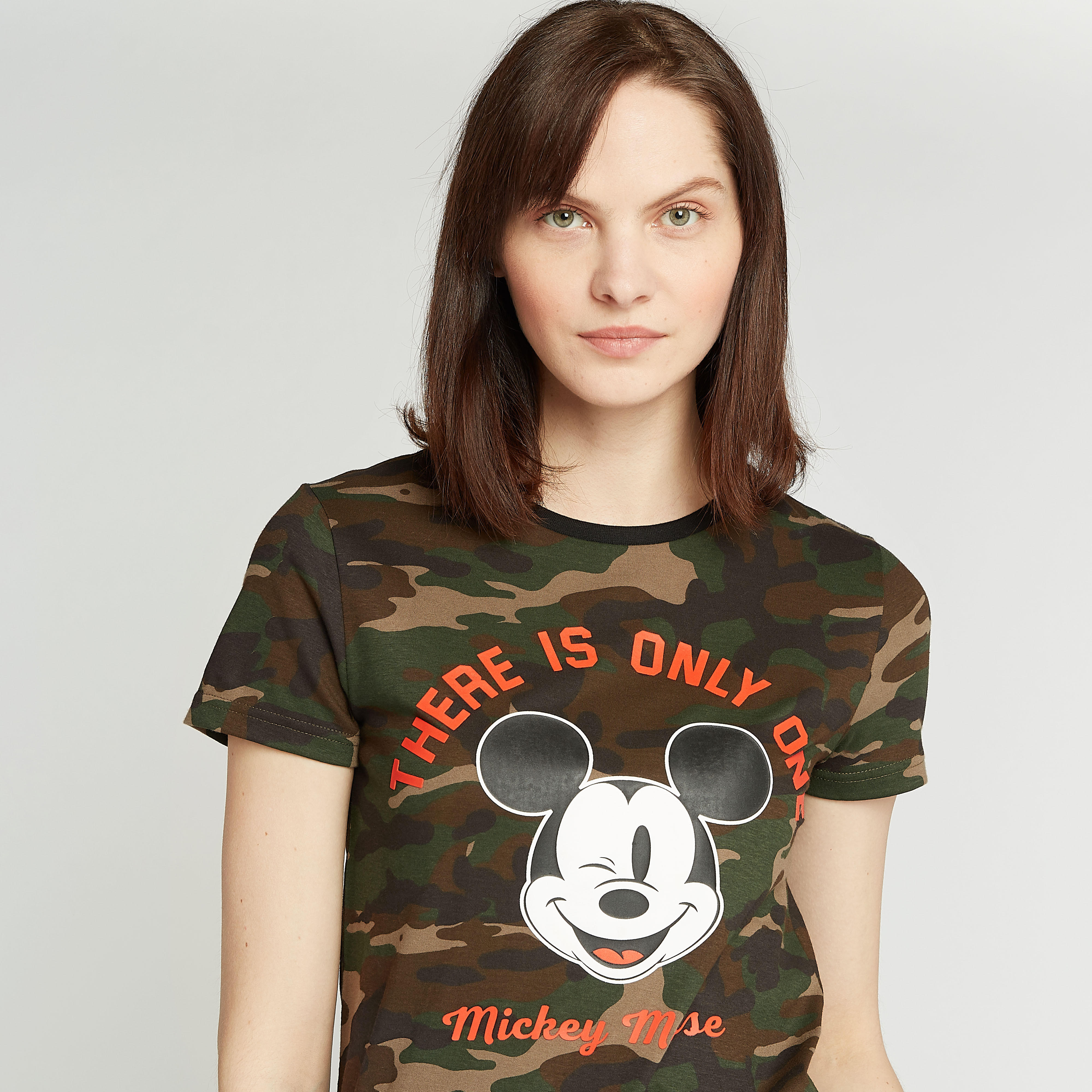 Mickey Mouse Print T-shirt with Crew Neck and Short Sleeves-women-clothing-tshirts-image-3