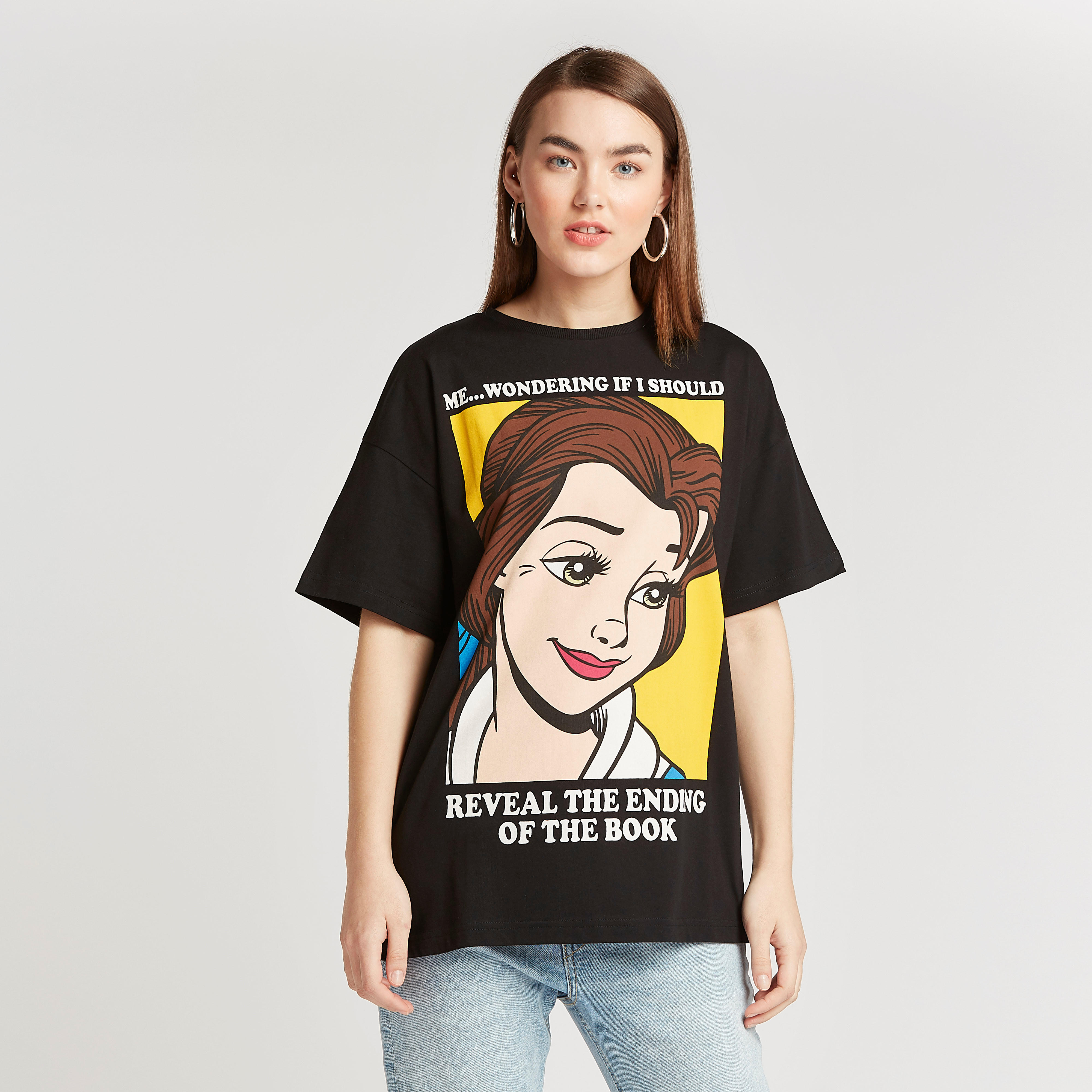 تيشيرت بياقة ضيّقة وأكمام قصيرة وطبعات بيل-women-clothing-tshirts-image-1