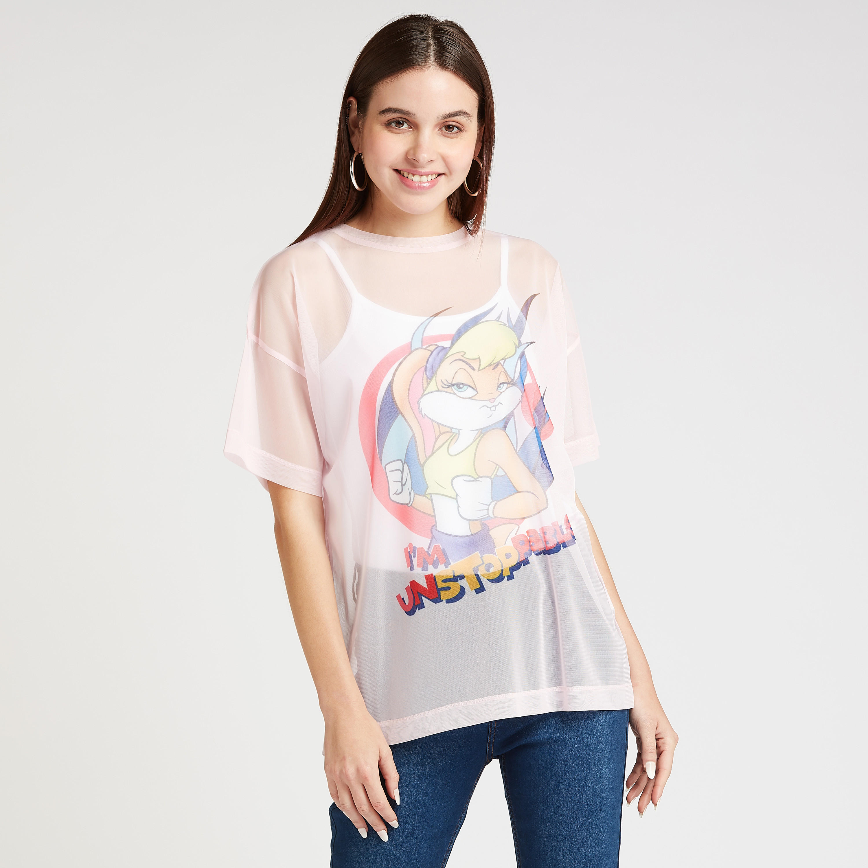 تيشيرت بياقة ضيّقة وأكتاف منسدلة وطبعات لولا باني-women-clothing-tshirts-image-1