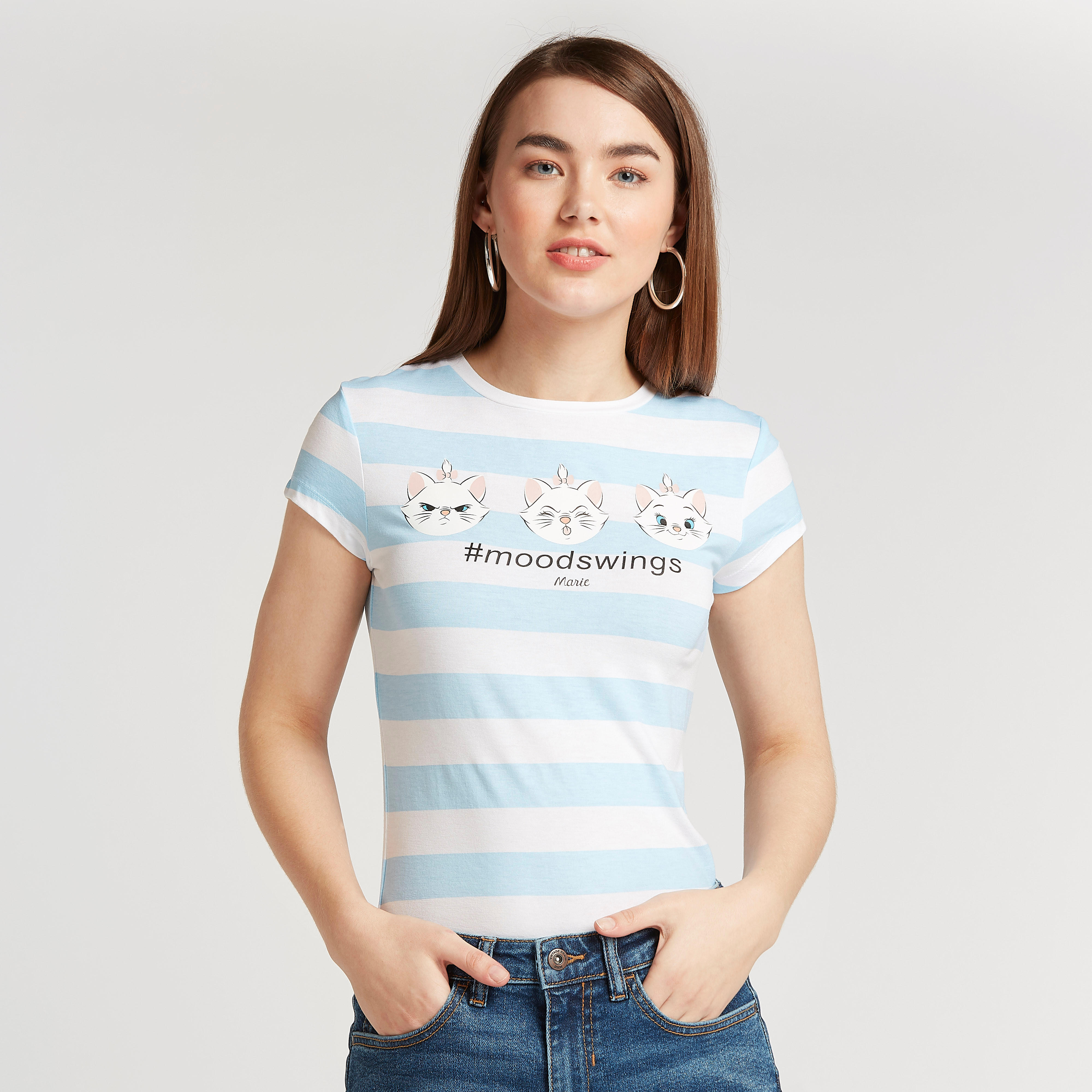 تيشيرت بياقة ضيّقة وأكمام كاب وطبعات ماري-women-clothing-tshirts-image-1