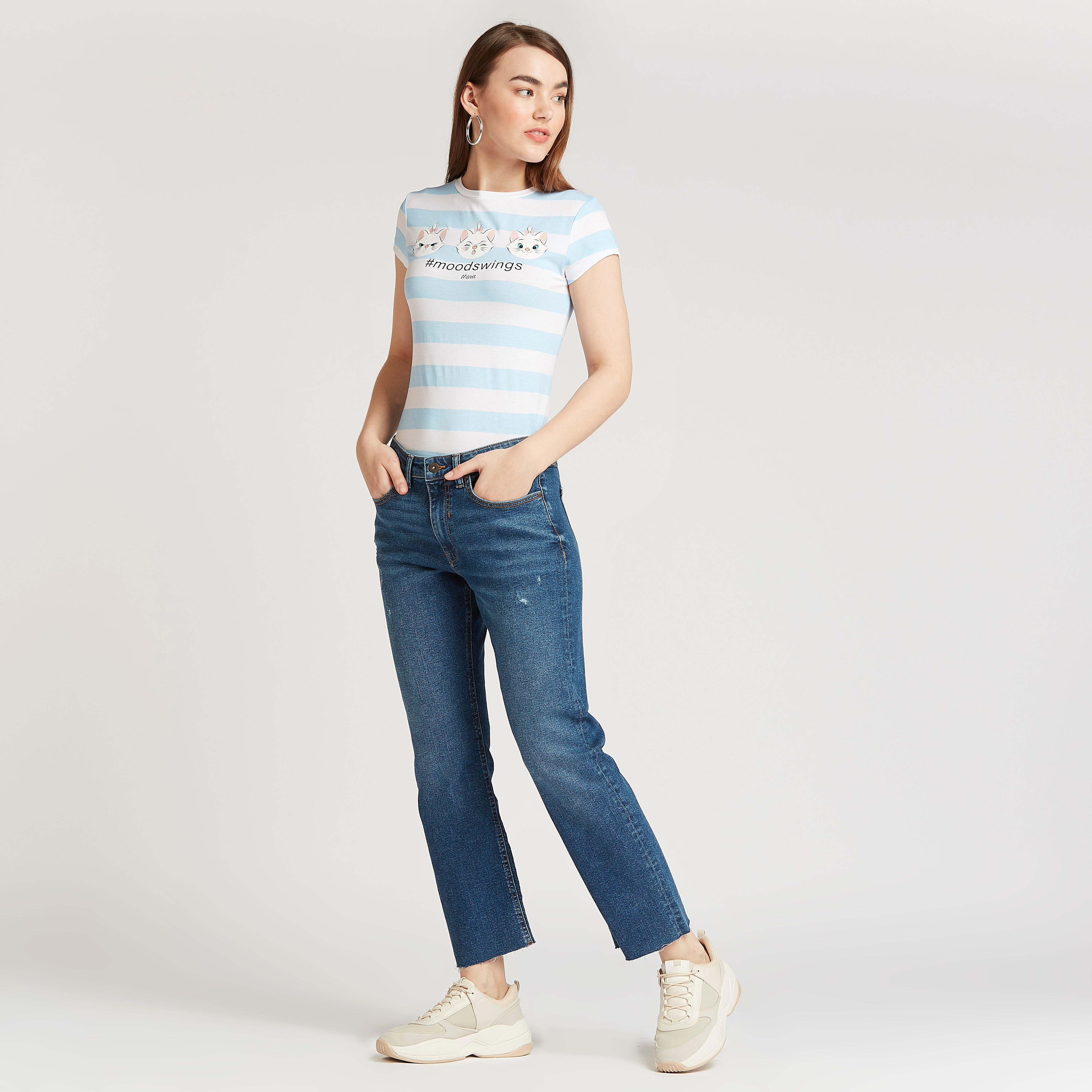 تيشيرت بياقة ضيّقة وأكمام كاب وطبعات ماري-women-clothing-tshirts-image-2