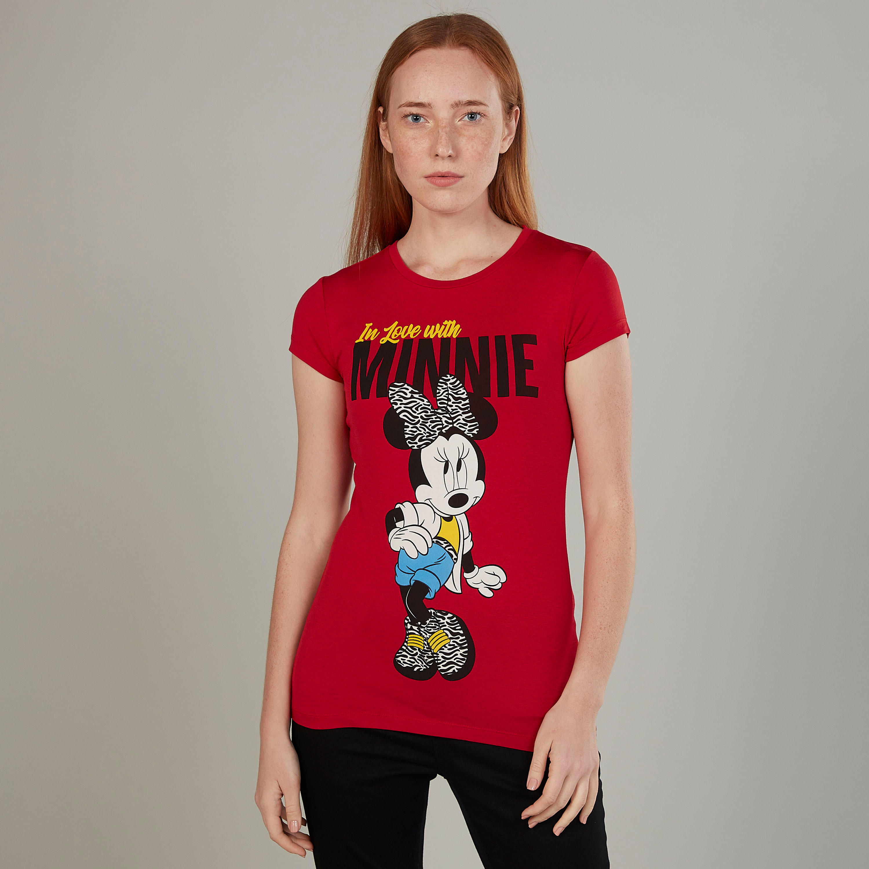 تيشيرت بأكمام كاب وياقة مستديرة وطبعات ميني ماوس-women-clothing-tshirts-image-1