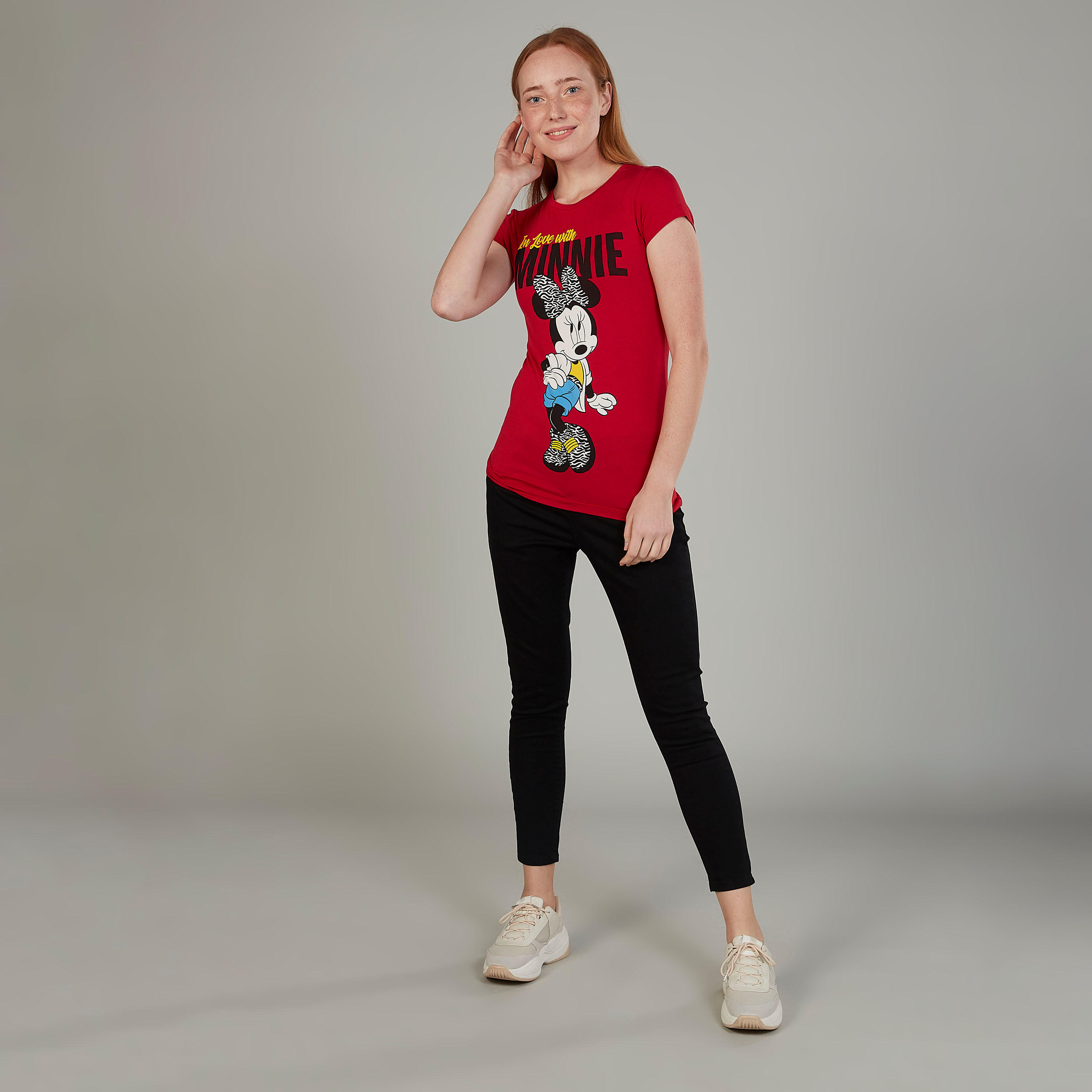 تيشيرت بأكمام كاب وياقة مستديرة وطبعات ميني ماوس-women-clothing-tshirts-image-2
