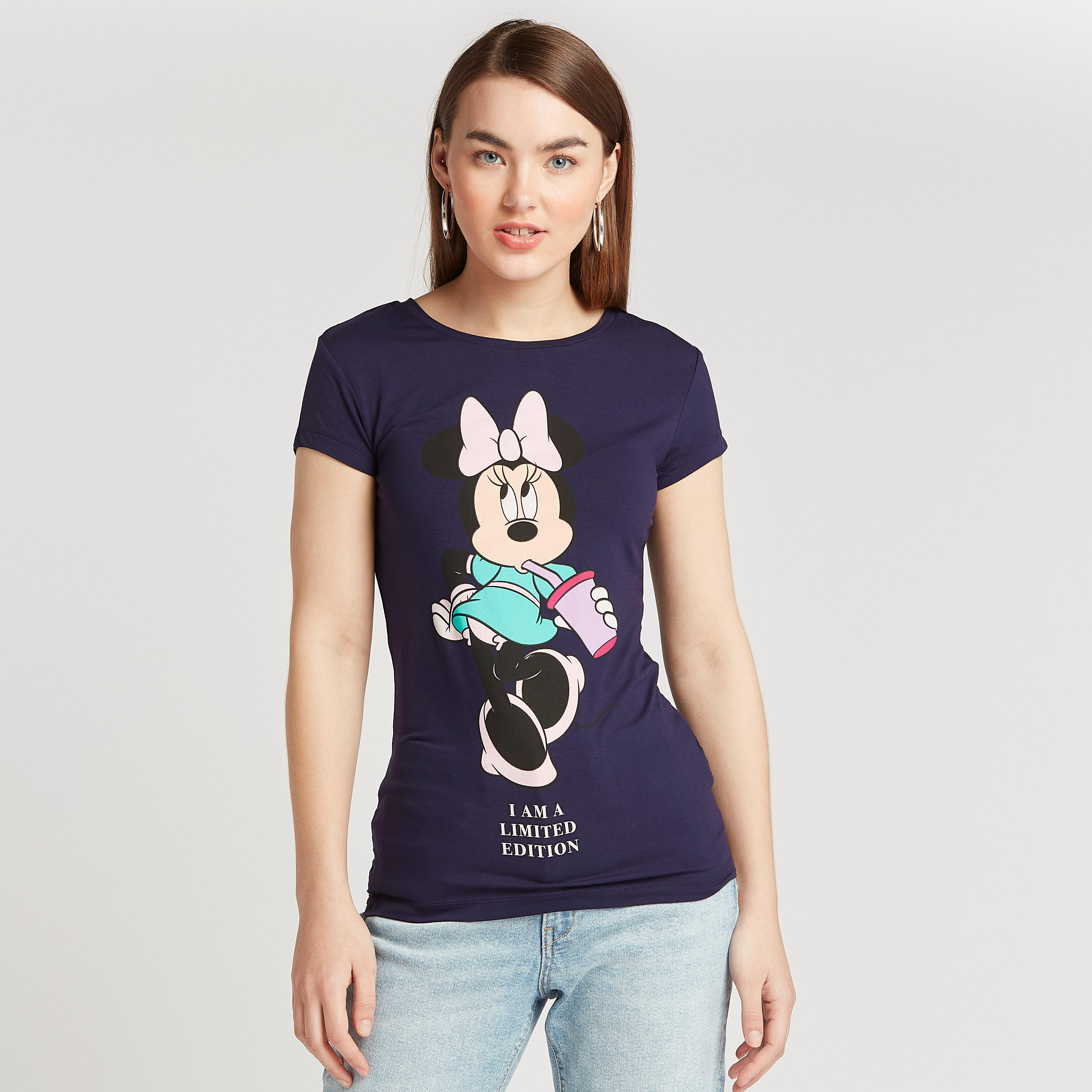 تيشيرت بياقة مستديرة وأكمام كاب بطبعات ميني ماوس-women-clothing-tshirts-image-1