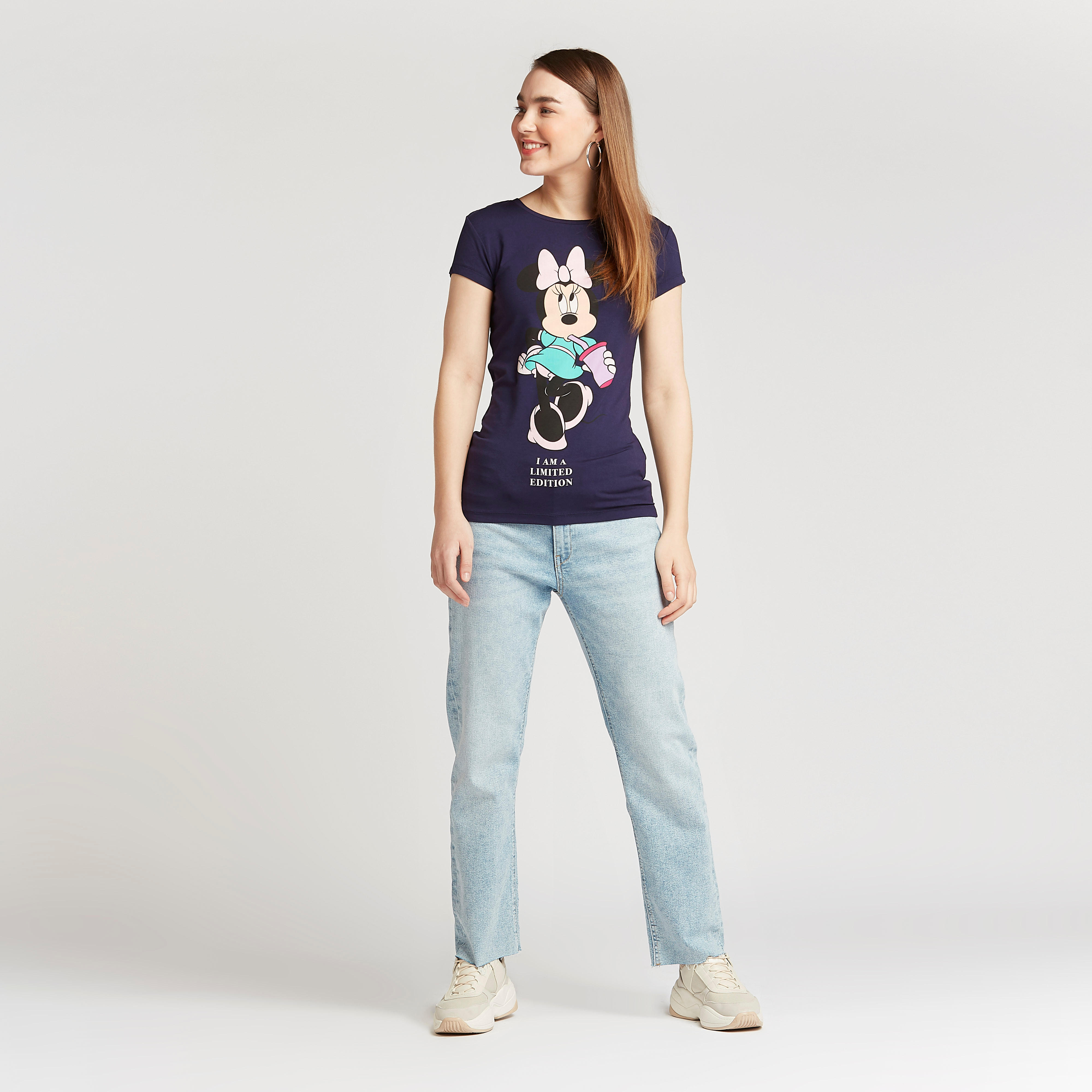 تيشيرت بياقة مستديرة وأكمام كاب بطبعات ميني ماوس-women-clothing-tshirts-image-2