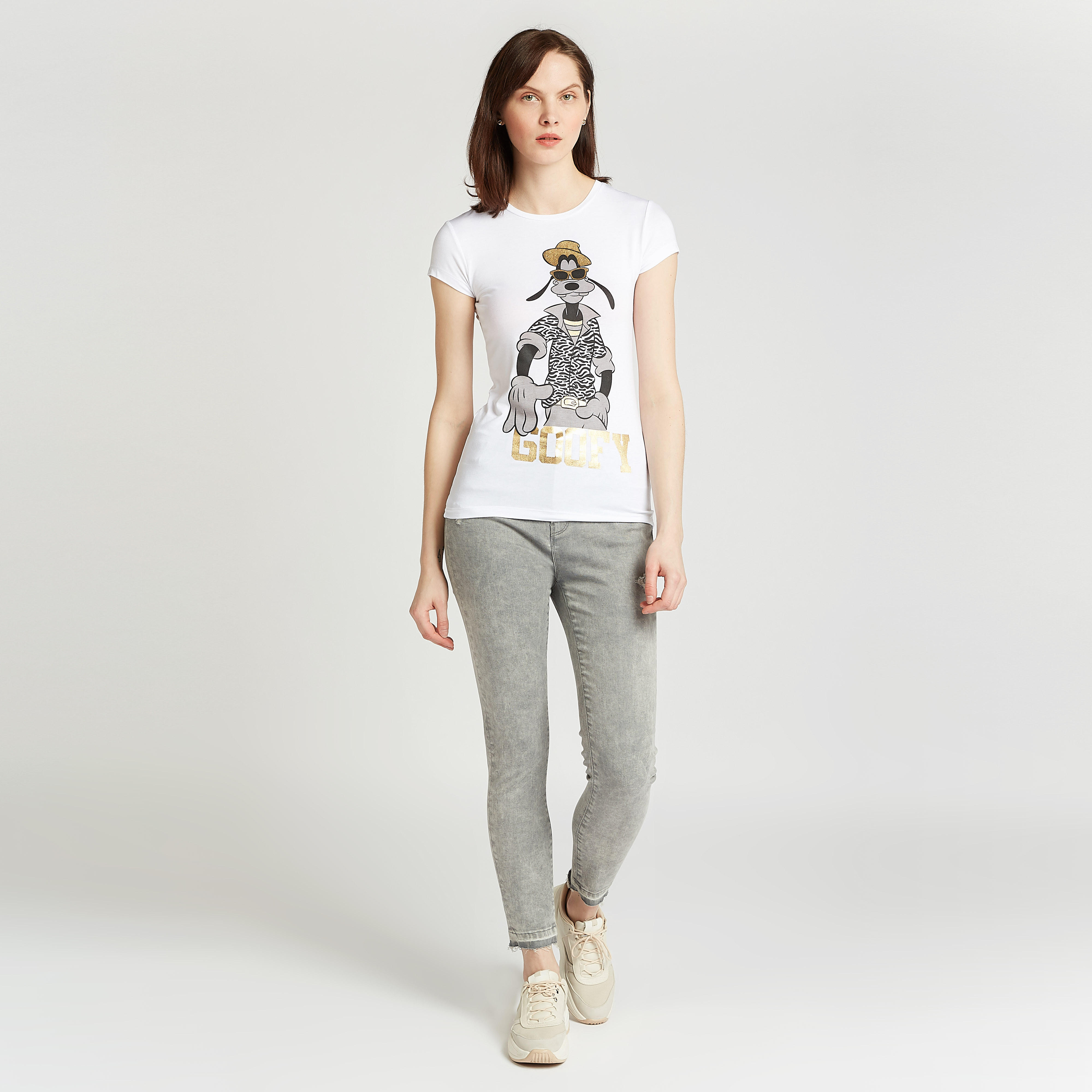 تيشيرت بياقة ضيّقة وأكمام كاب وطبعات جوفي-women-clothing-tshirts-image-2