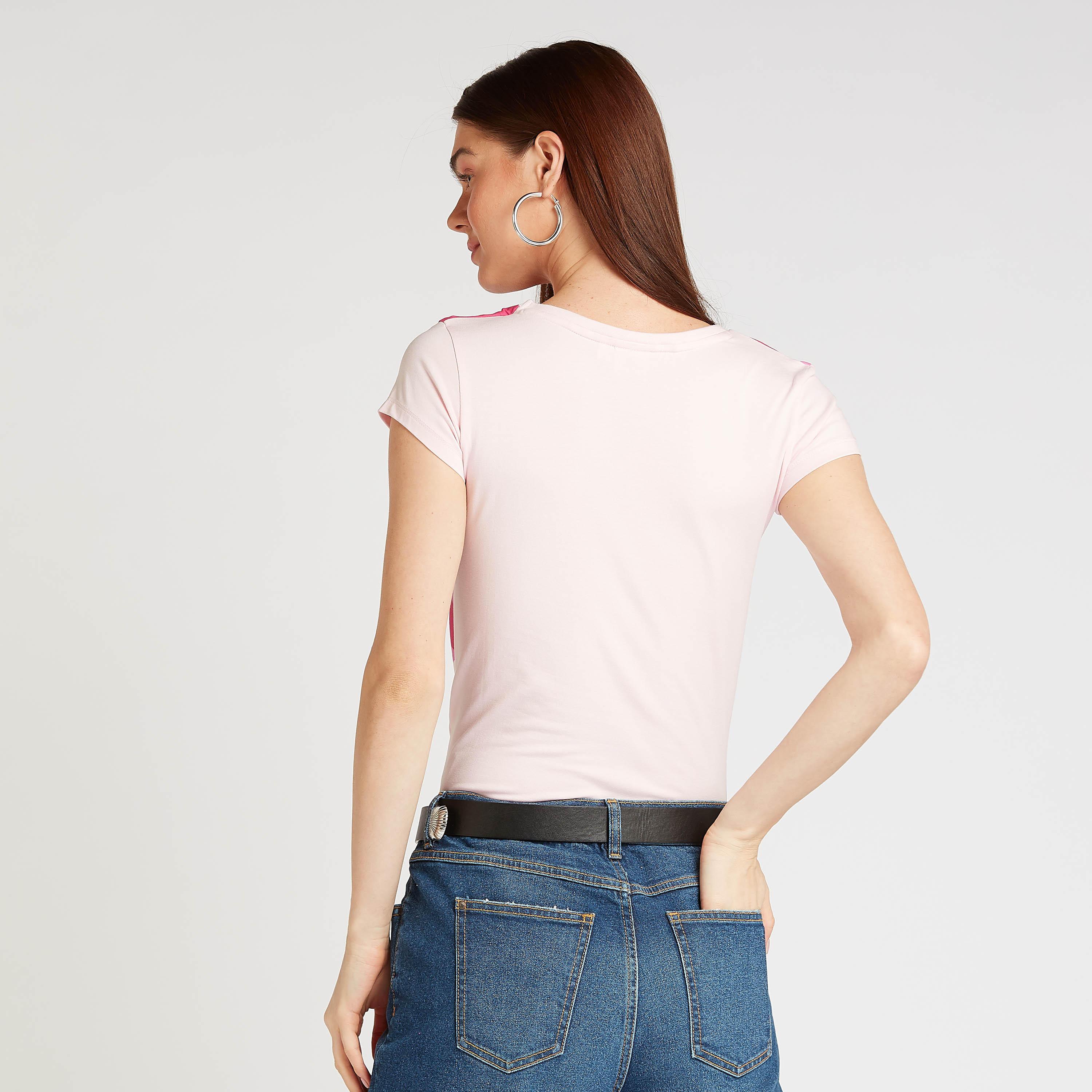 Skinny Fit Hello Kitty Print T-shirt with Crew Neck and Cap Sleeves-women-clothing-tshirts-image-4