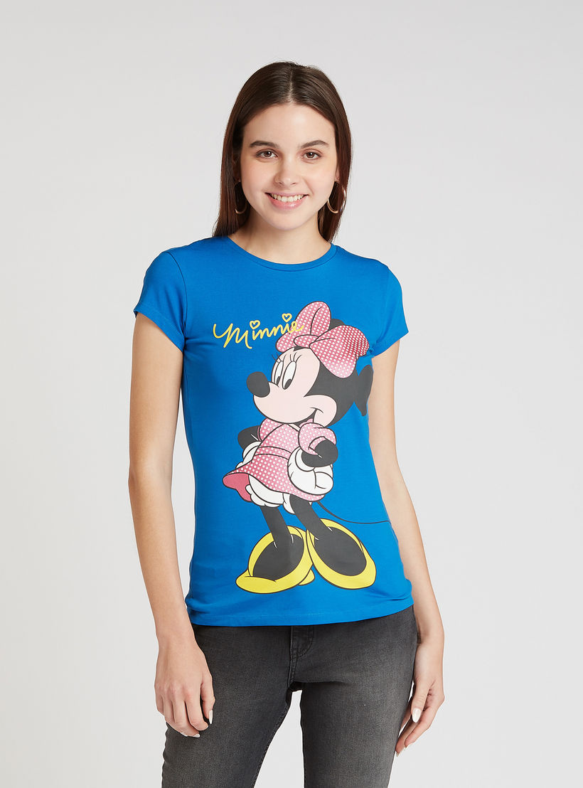 تيشيرت سكيني بياقة ضيّقة وأكمام كاب وطبعات ميني ماوس-women-clothing-tshirts-image-1