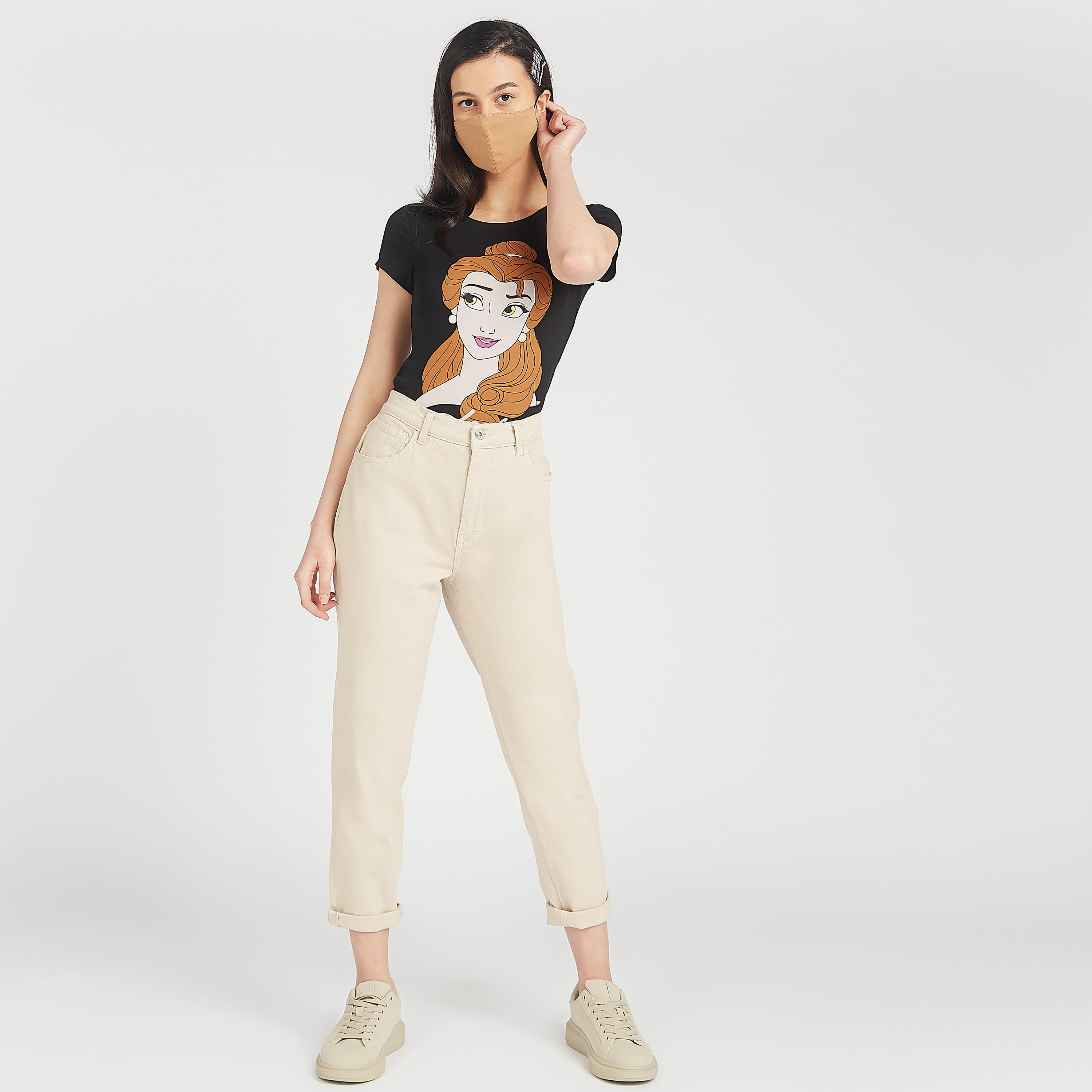 Graphic Print T-shirt with Round Neck and Cap Sleeves-women-clothing-tshirts-image-2