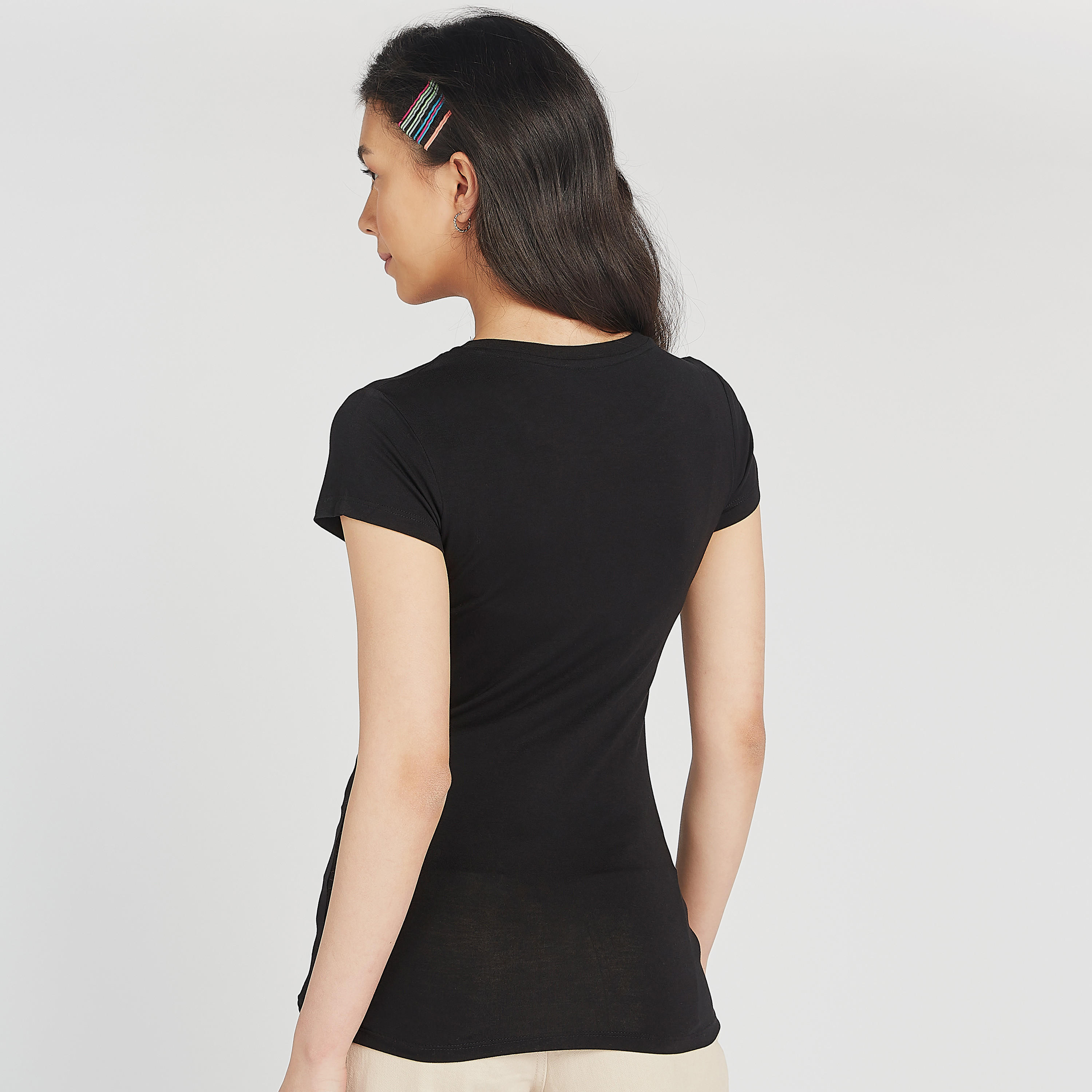 Graphic Print T-shirt with Round Neck and Cap Sleeves-women-clothing-tshirts-image-4