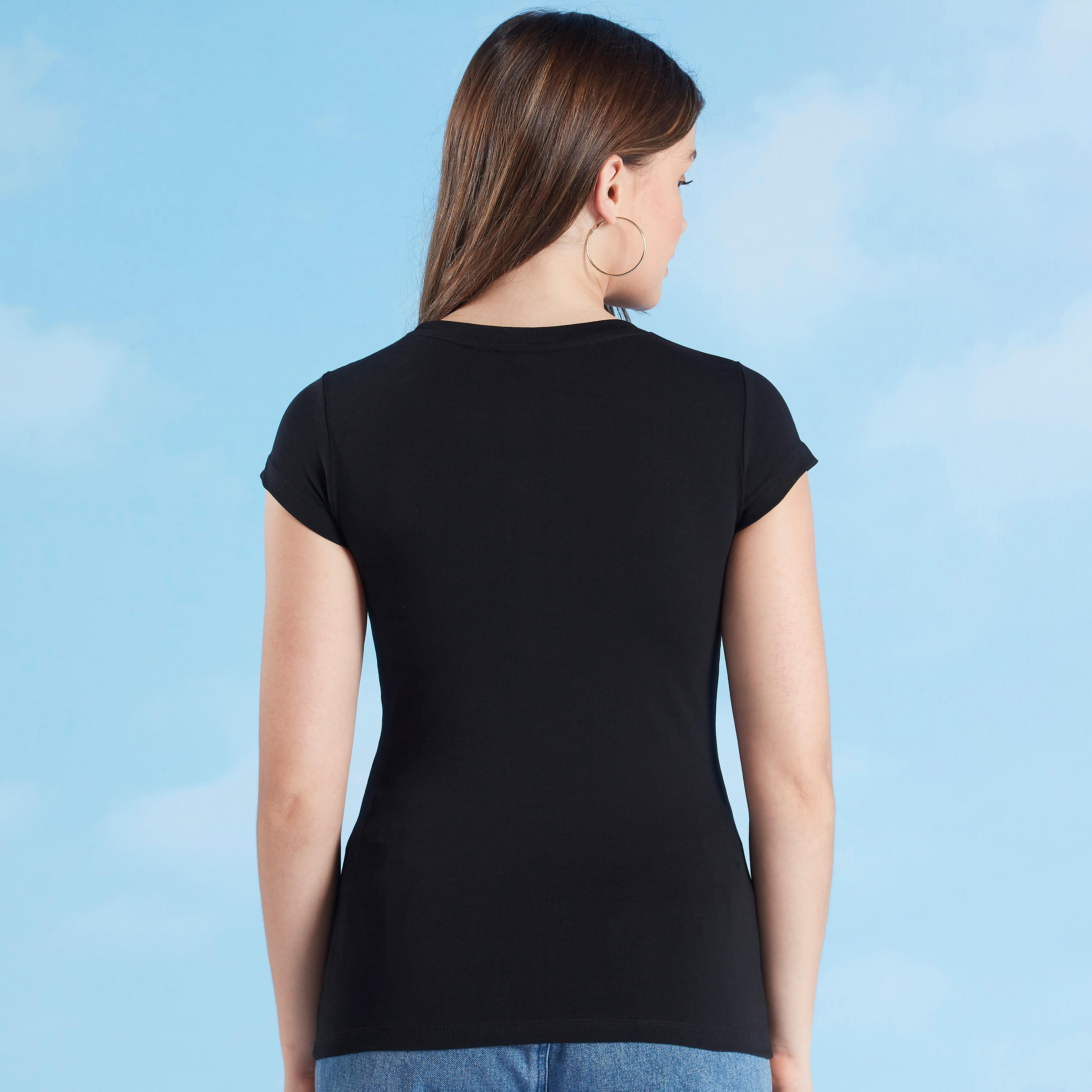 Skinny Fit Wonder Woman Print T-shirt with Crew Neck and Cap Sleeves-women-clothing-tshirts-image-4