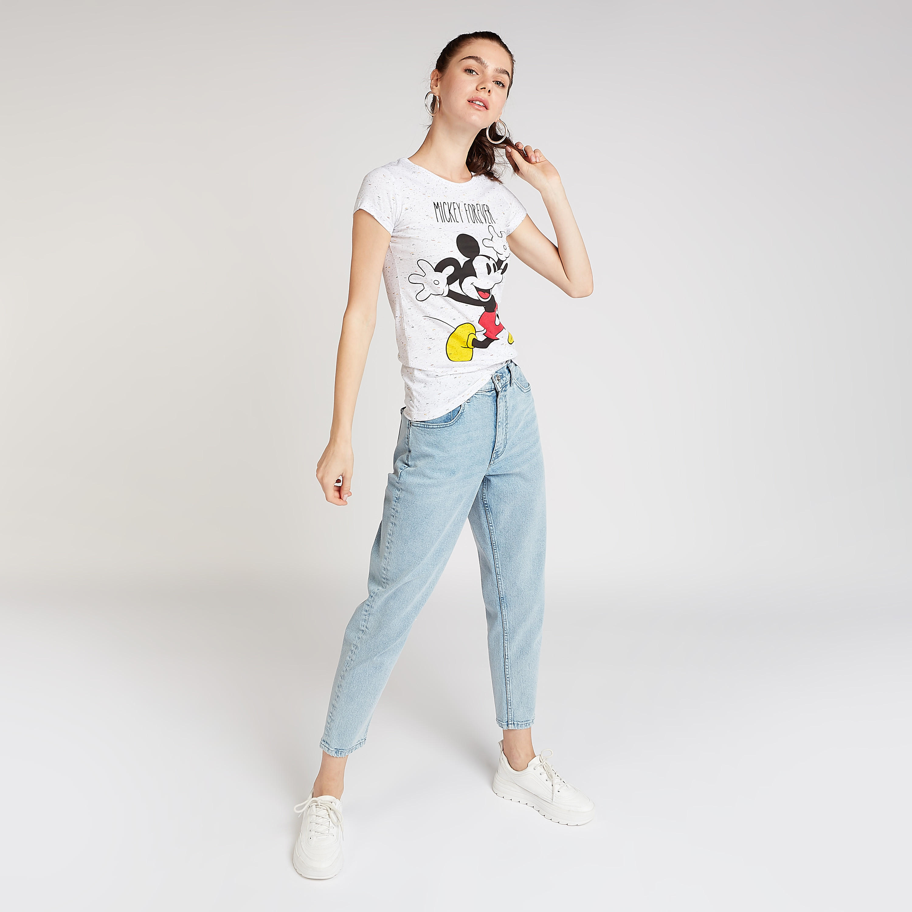 Sustainable Mickey Mouse Print T-shirt with Crew Neck-women-clothing-tshirts-image-2