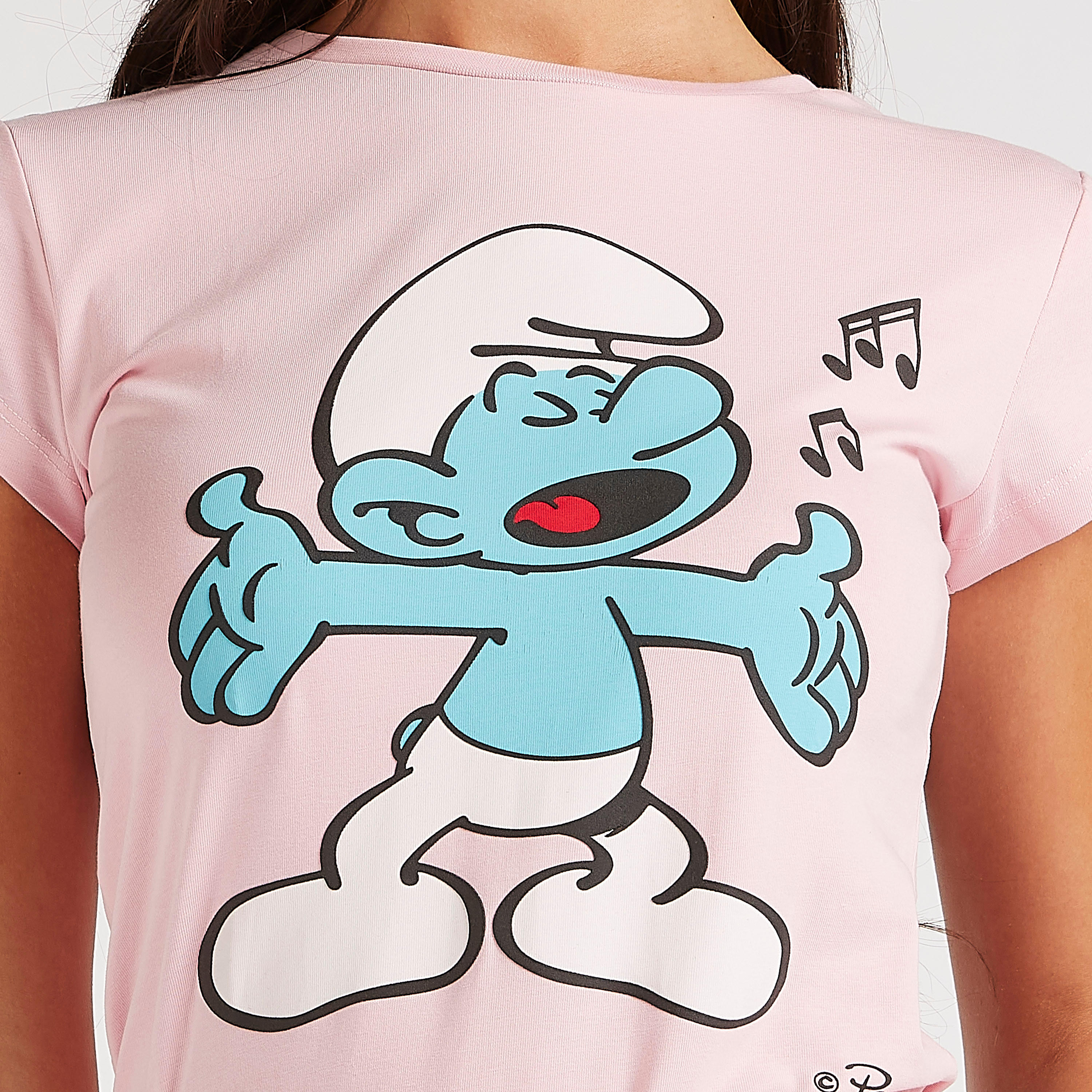 Smurf Print Crew Neck T-shirt with Cap Sleeves-women-clothing-tshirts-image-6