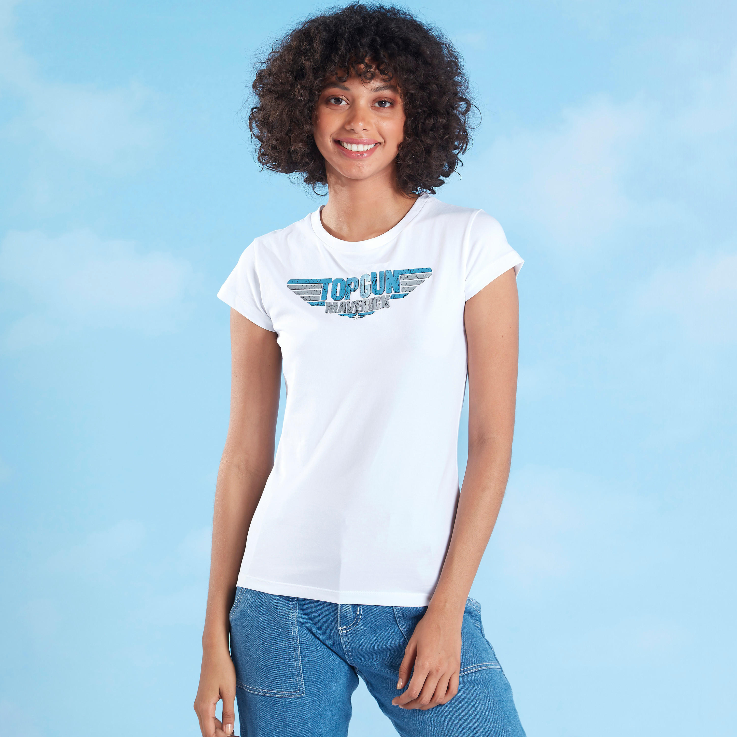 تيشيرت سكيني فيت بياقة ضيقة وأكمام قصيرة وطبعات-women-clothing-tshirts-image-1
