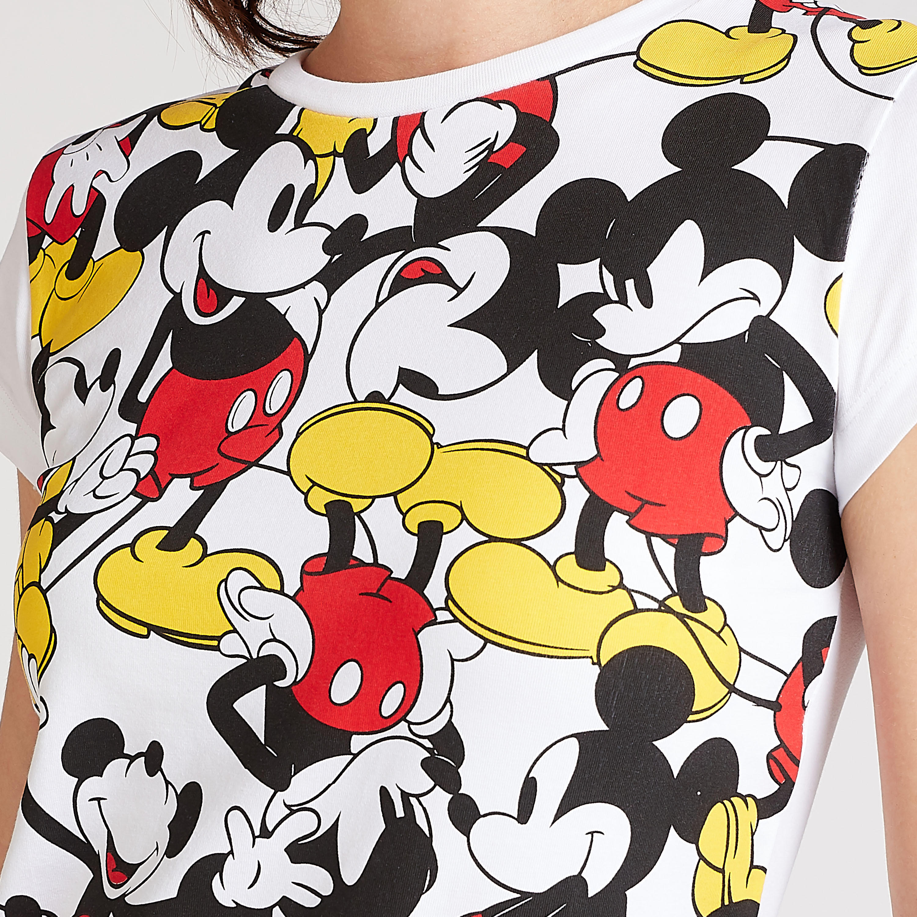 Mickey Mouse Print T-shirt with Crew Neck and Cap Sleeves-women-clothing-tshirts-image-3
