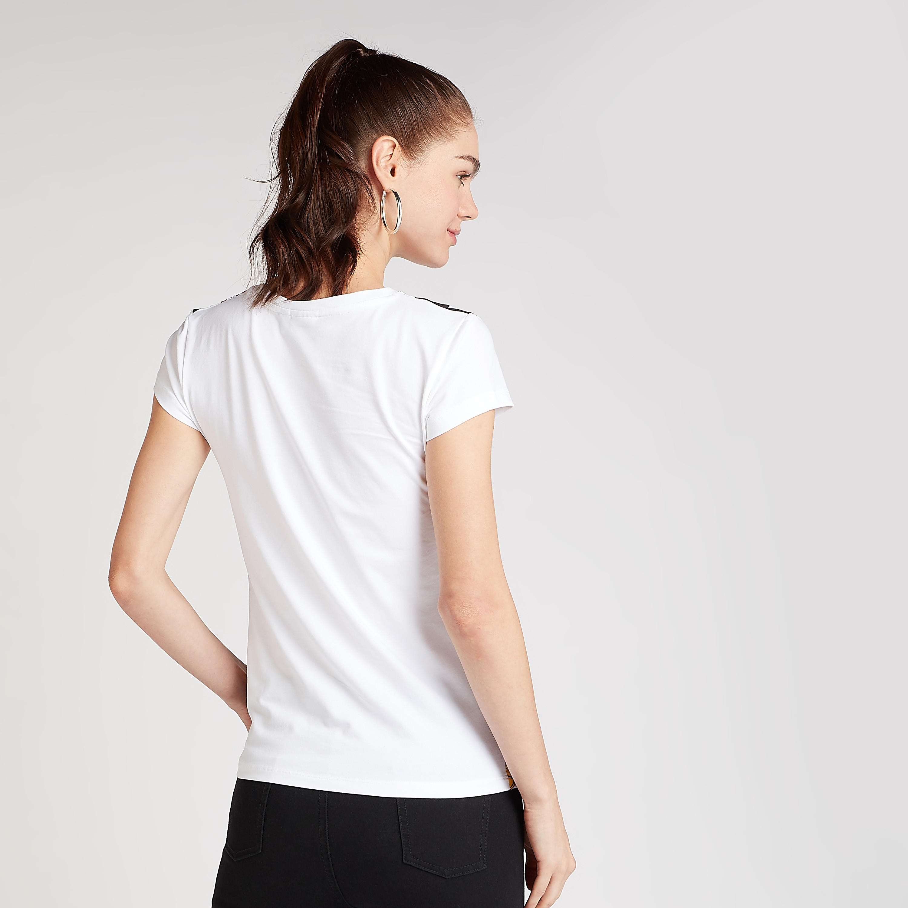 Mickey Mouse Print T-shirt with Crew Neck and Cap Sleeves-women-clothing-tshirts-image-4