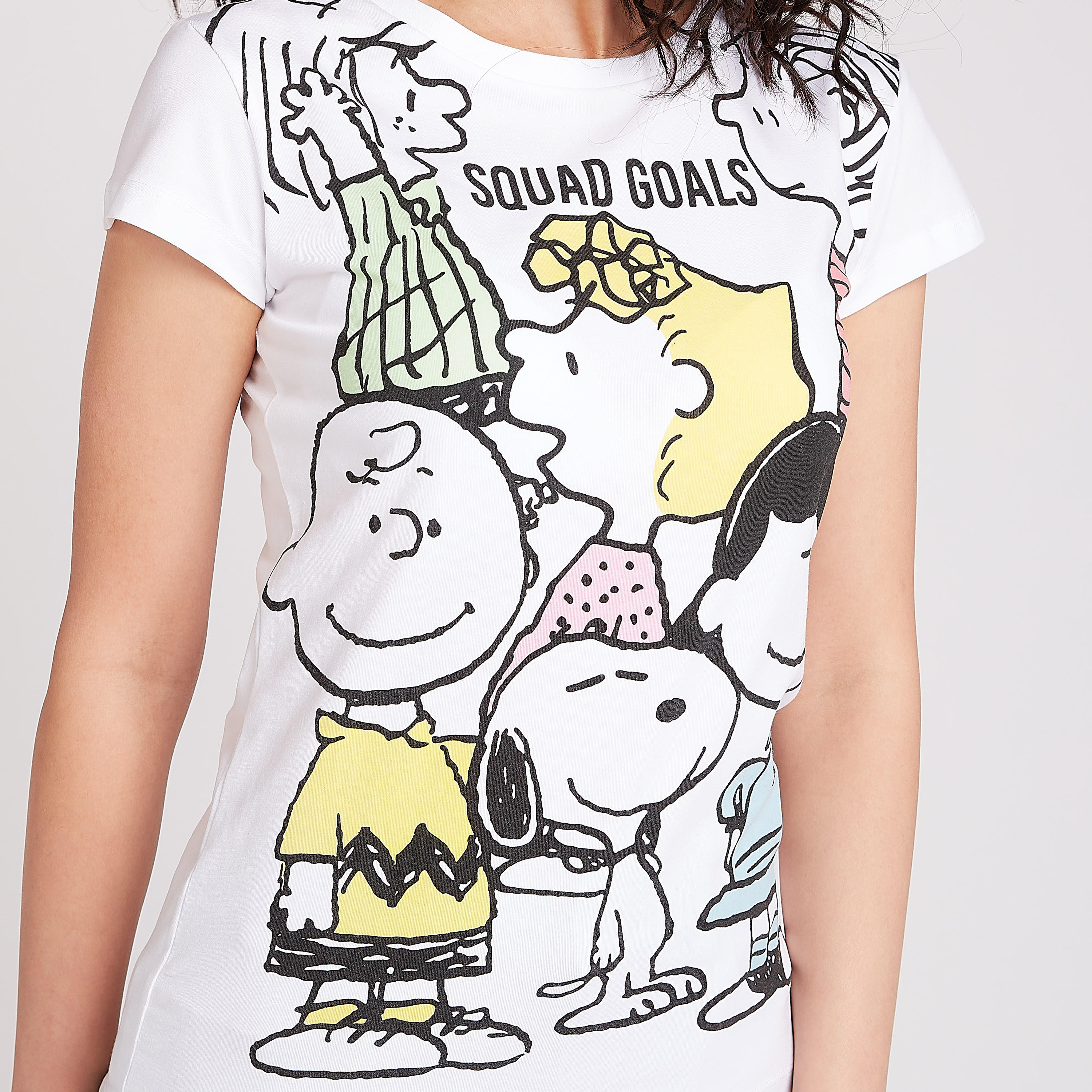Snoopy Print T-shirt with Crew Neck and Cap Sleeves-women-clothing-tshirts-image-3
