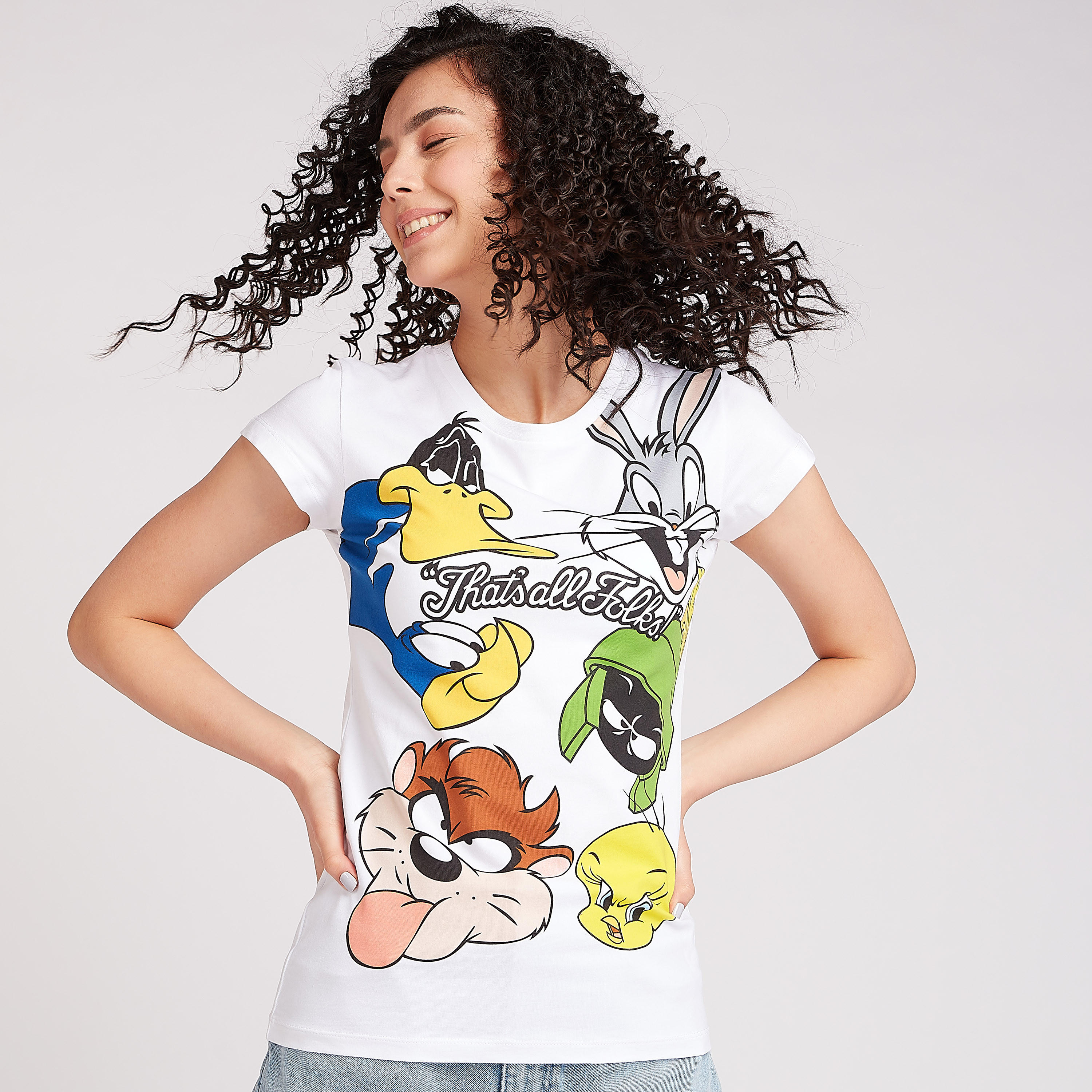 تيشيرت مستدام بياقة ضيقة وأكمام كاب وطبعات لوني تيونر-women-clothing-tshirts-image-1
