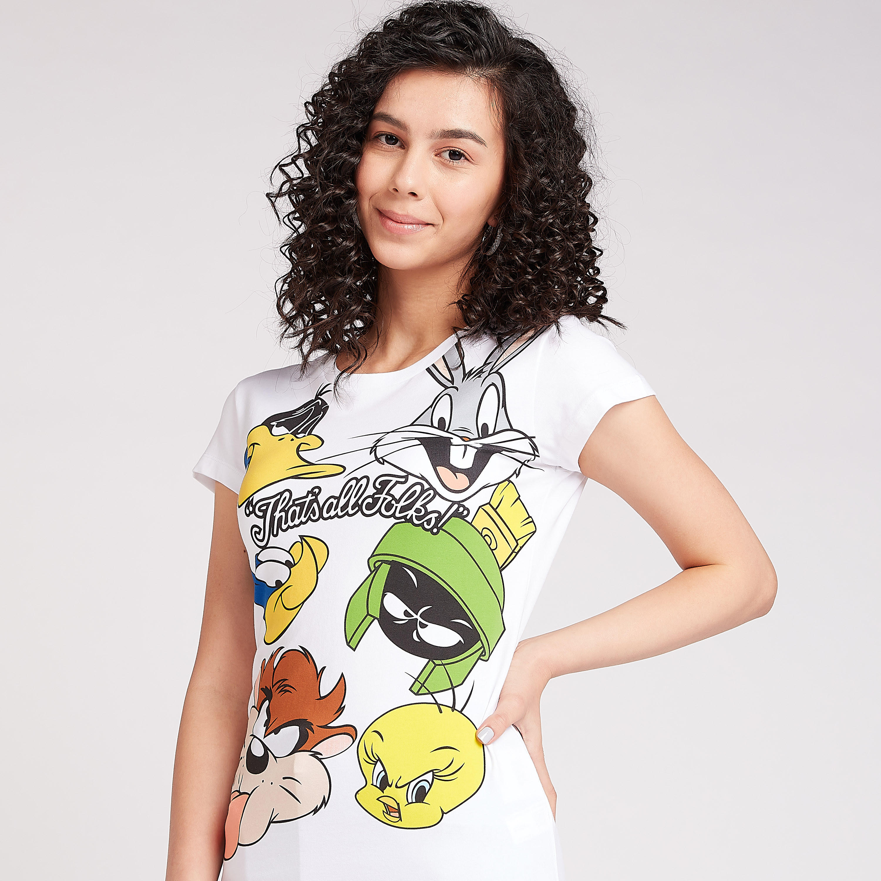 تيشيرت مستدام بياقة ضيقة وأكمام كاب وطبعات لوني تيونر-women-clothing-tshirts-image-3