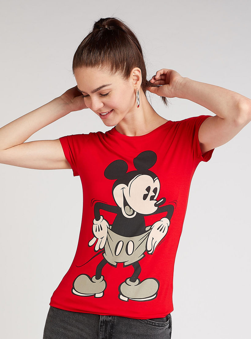 تيشيرت سكيني بياقة مستديرة وأكمام كاب و بطبعات ميكي ماوس-women-clothing-tshirts-image-5