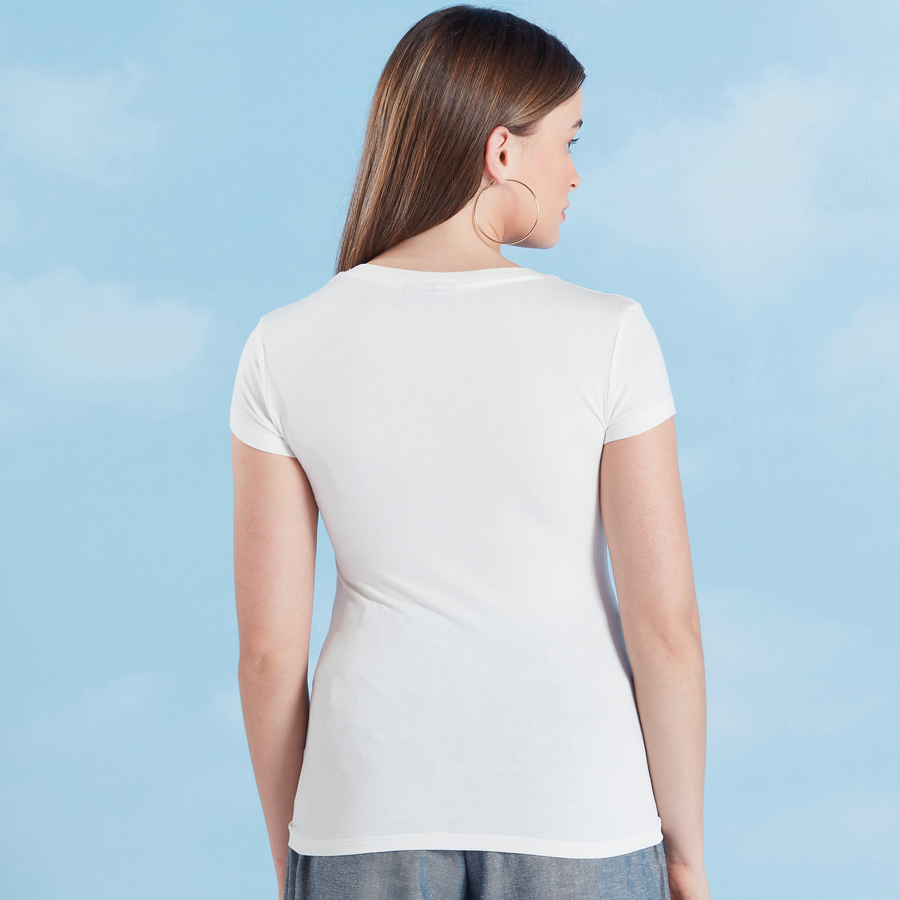 Peanuts Print Round Neck T-shirt with Cap Sleeves-women-clothing-tshirts-image-4