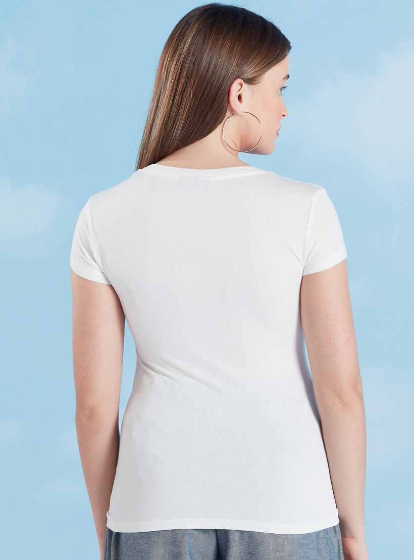 Peanuts Print Round Neck T-shirt with Cap Sleeves-women-clothing-tshirts-image-4