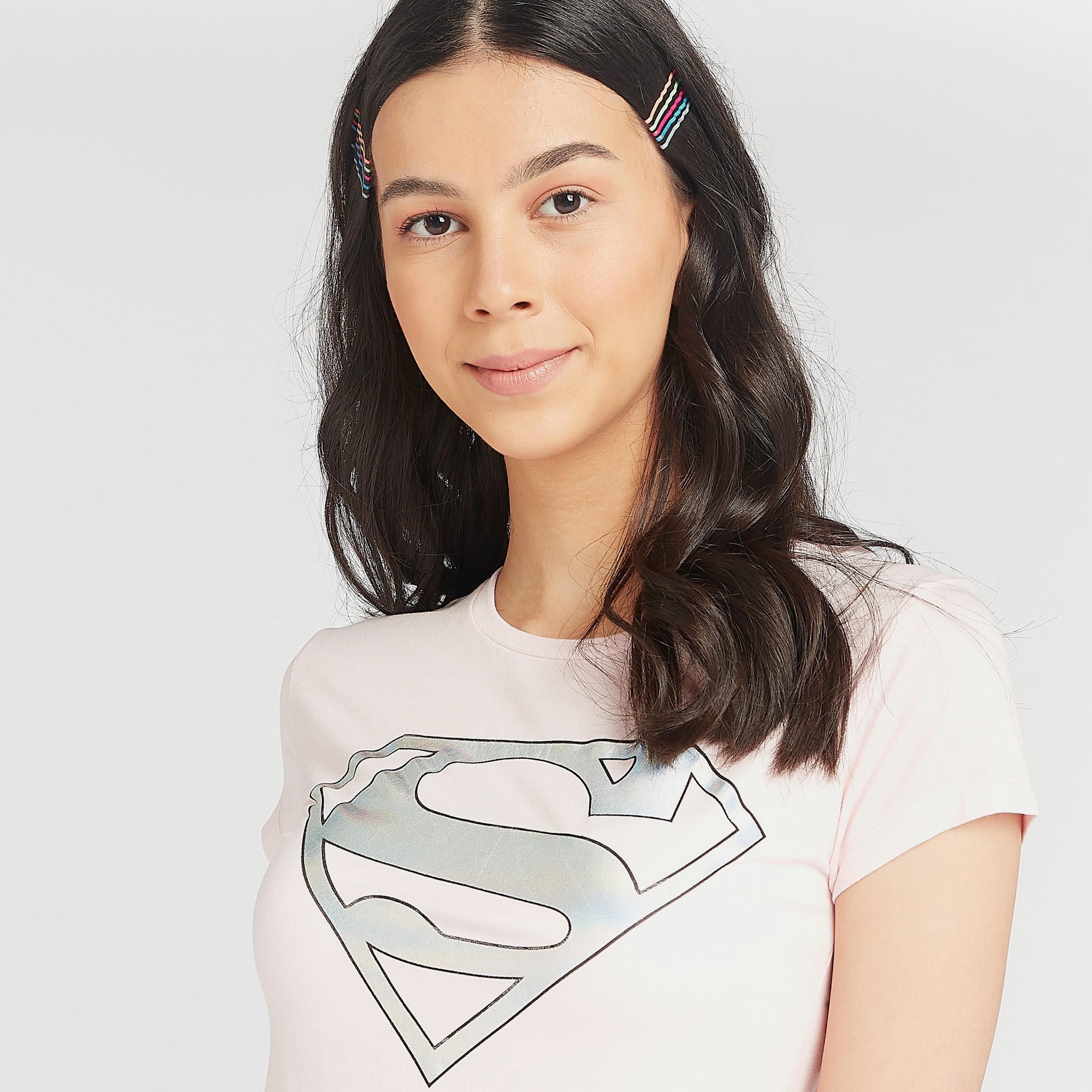 تيشيرت سكيني بأكمام كاب وطبعات سوبرمان جرافيك-women-clothing-tshirts-image-3
