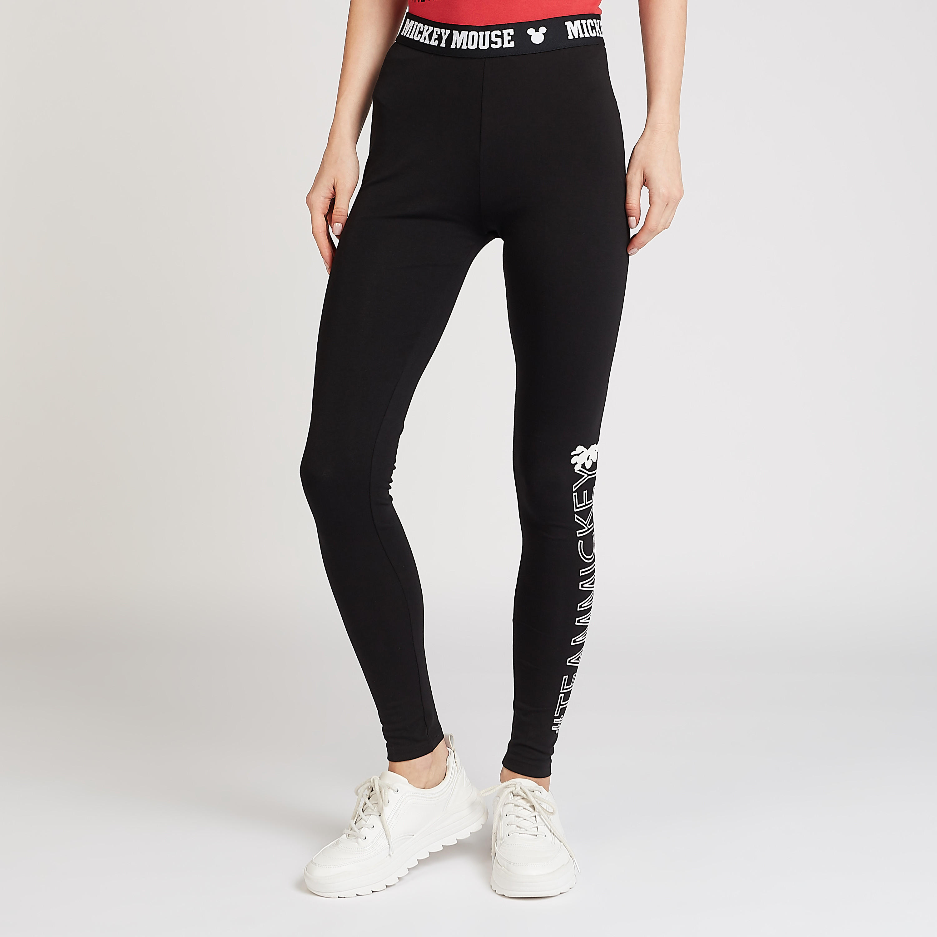 بنطلون ليقنز مستدام بخصر مطّاطي وطبعات ميكي ماوس من ديزني-women-clothing-bottoms-leggings-image-1