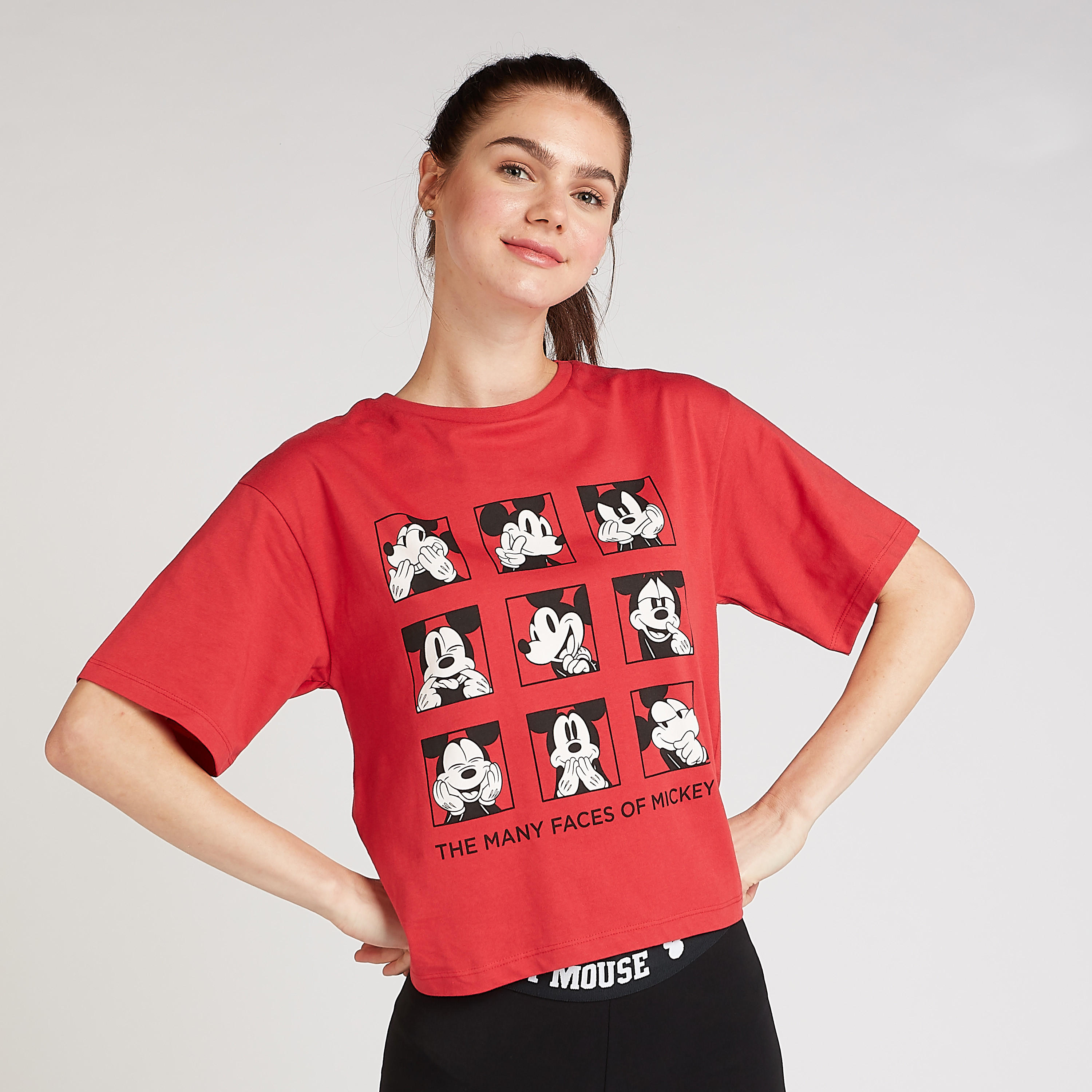 Skinny Fit Mickey Mouse Print T-shirt with Crew Neck-women-clothing-tshirts-image-1