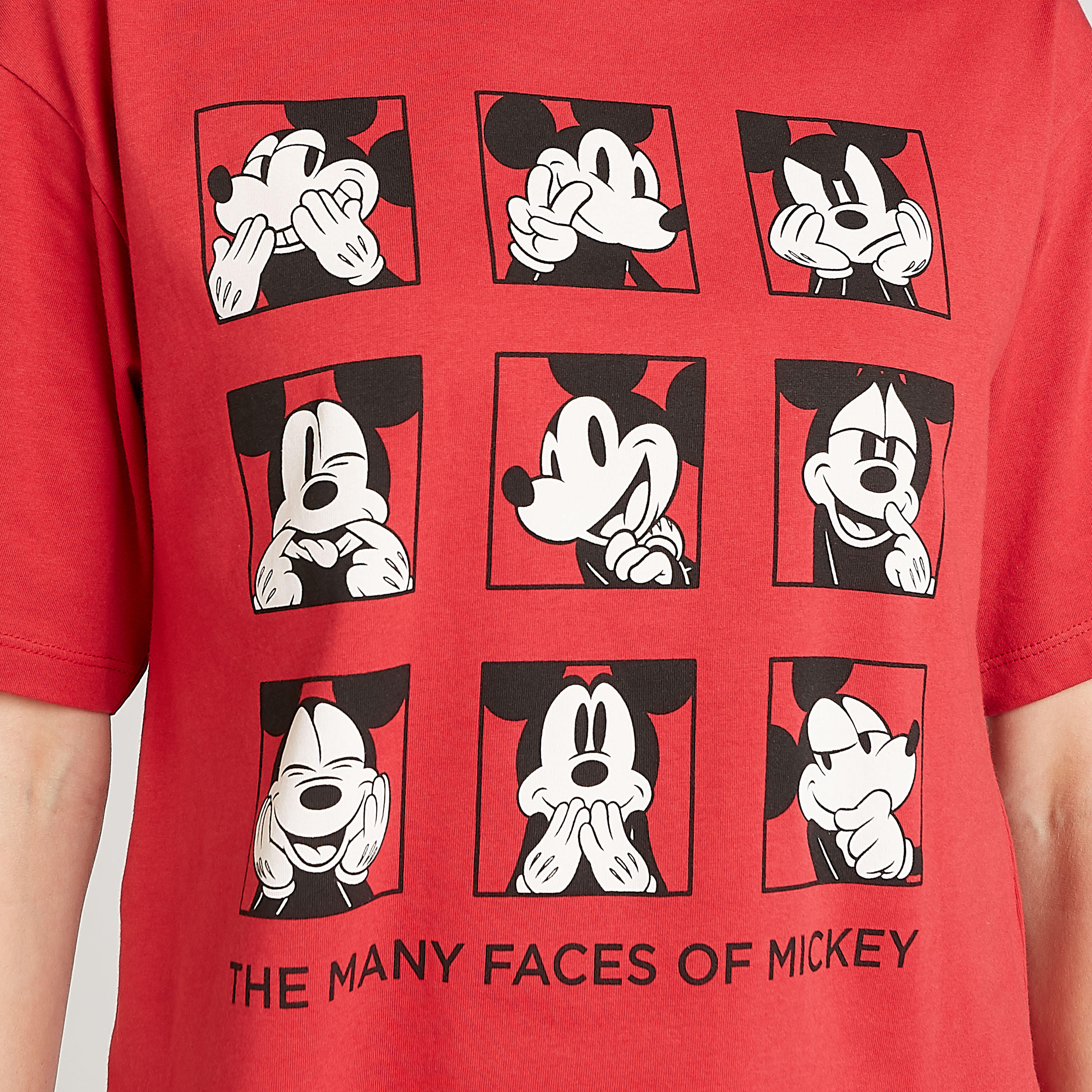 Skinny Fit Mickey Mouse Print T-shirt with Crew Neck-women-clothing-tshirts-image-3