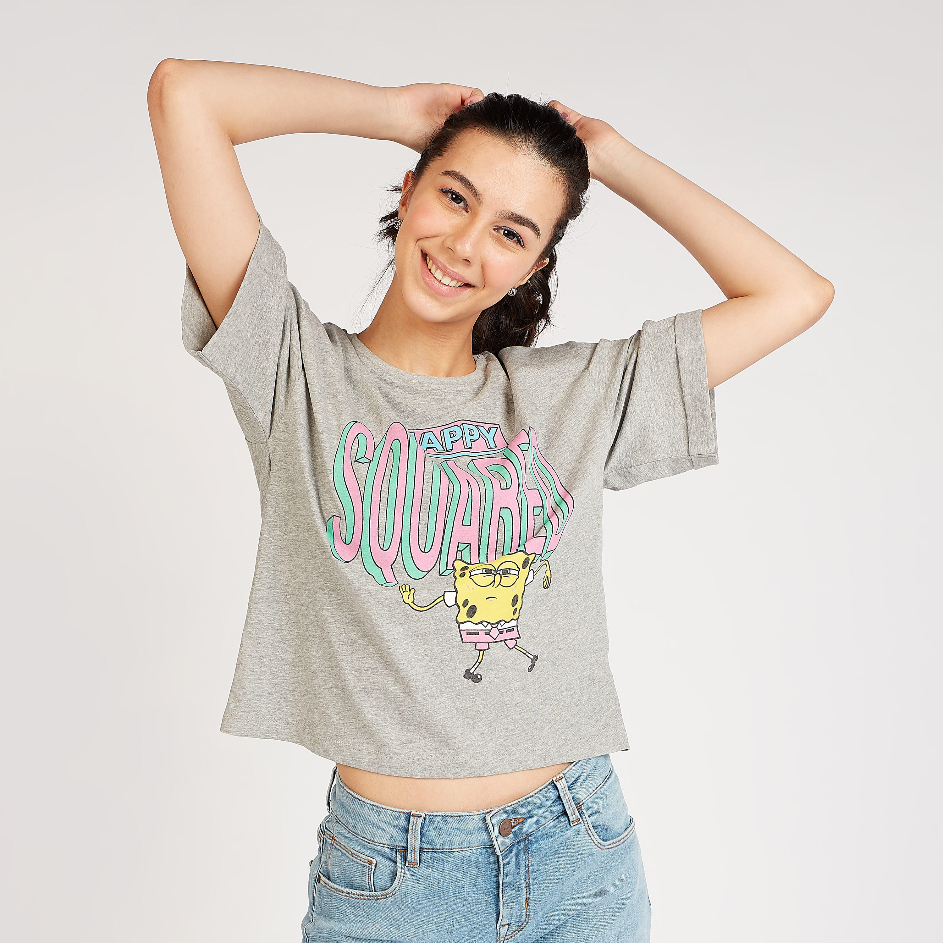 SpongeBob SquarePants Graphic Print T-shirt with Crew Neck-women-clothing-tshirts-image-1