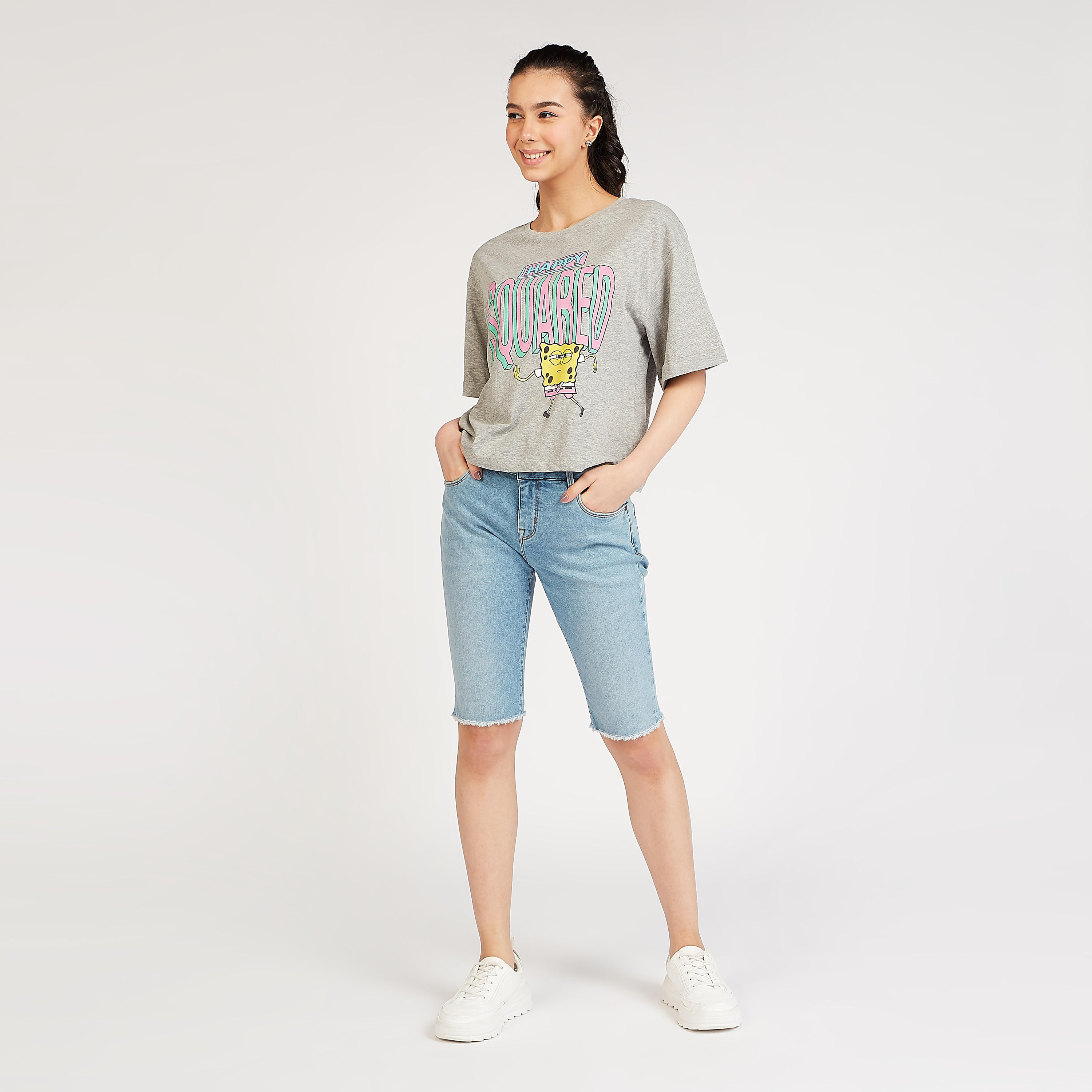 SpongeBob SquarePants Graphic Print T-shirt with Crew Neck-women-clothing-tshirts-image-2