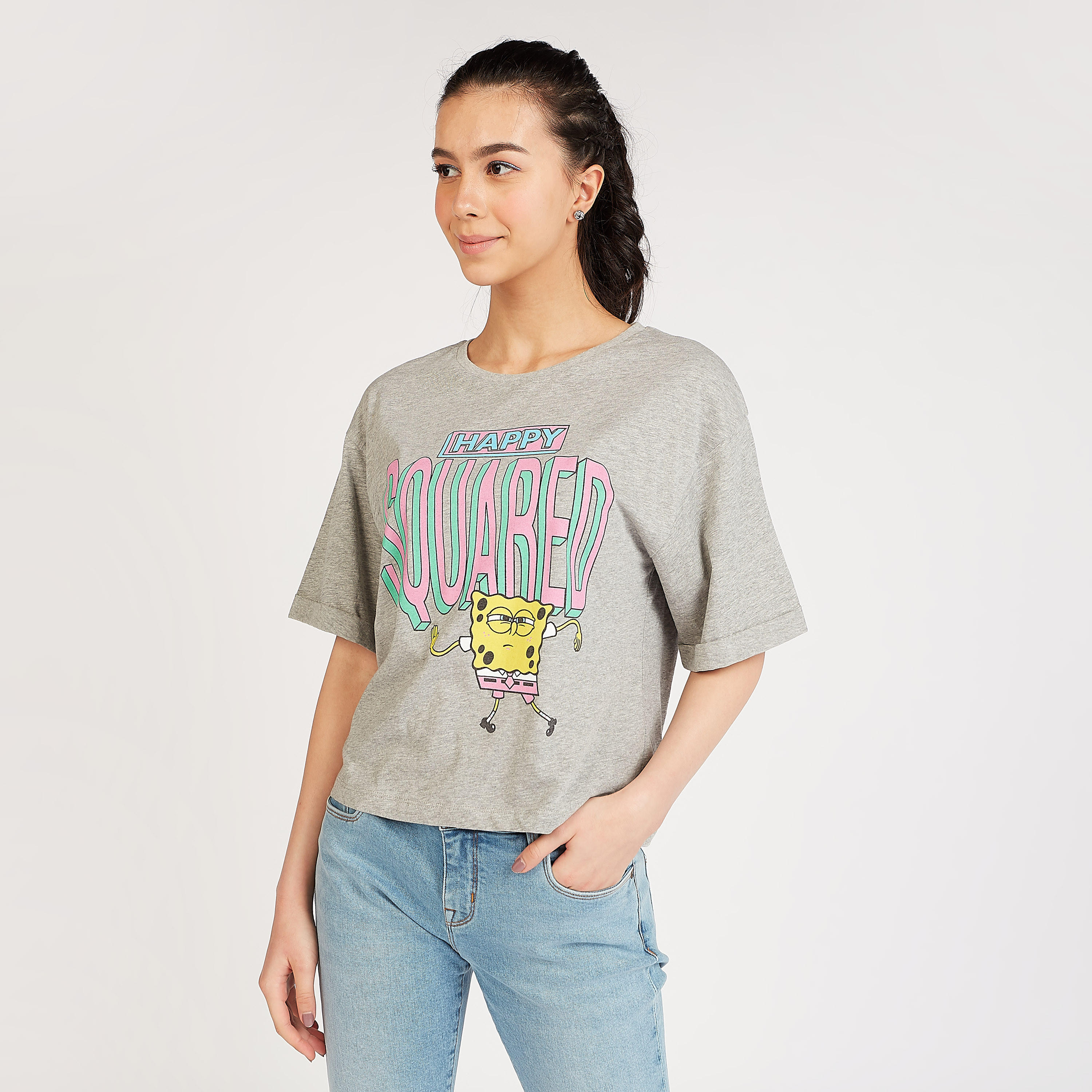 SpongeBob SquarePants Graphic Print T-shirt with Crew Neck-women-clothing-tshirts-image-5