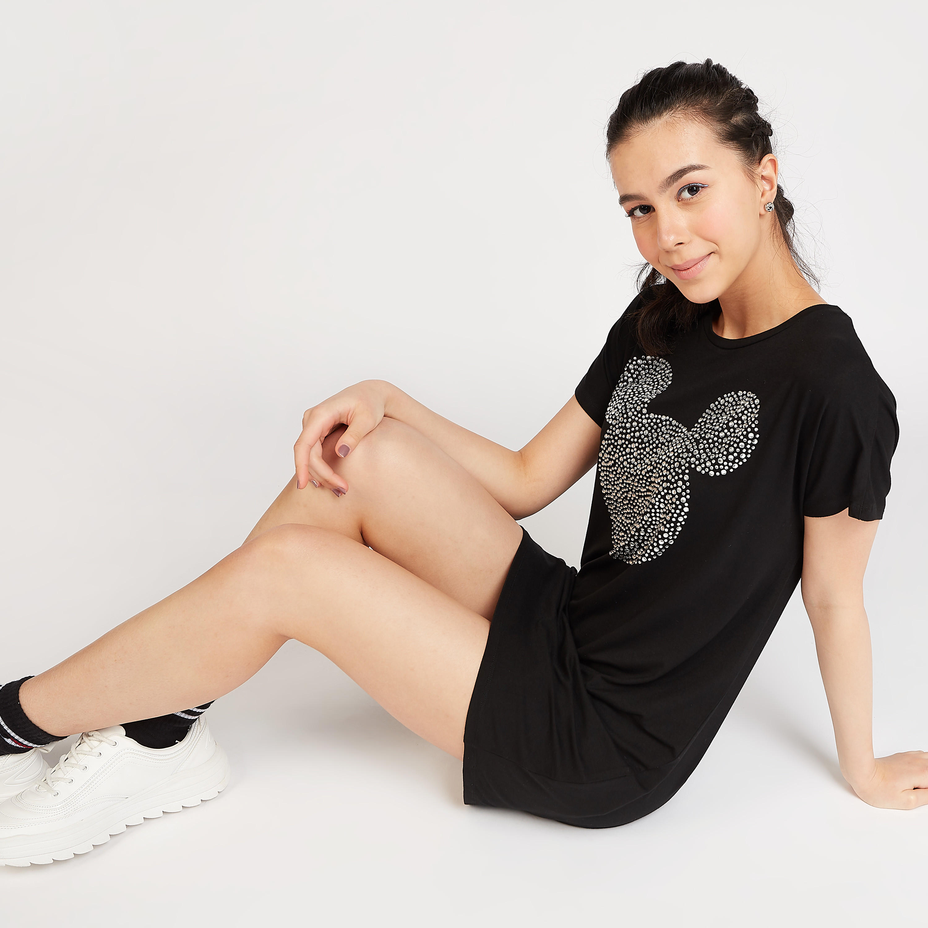 فستان تيشيرت بتزيينات ميكي ماوس وأكمام قصيرة-women-clothing-dresses-image-5