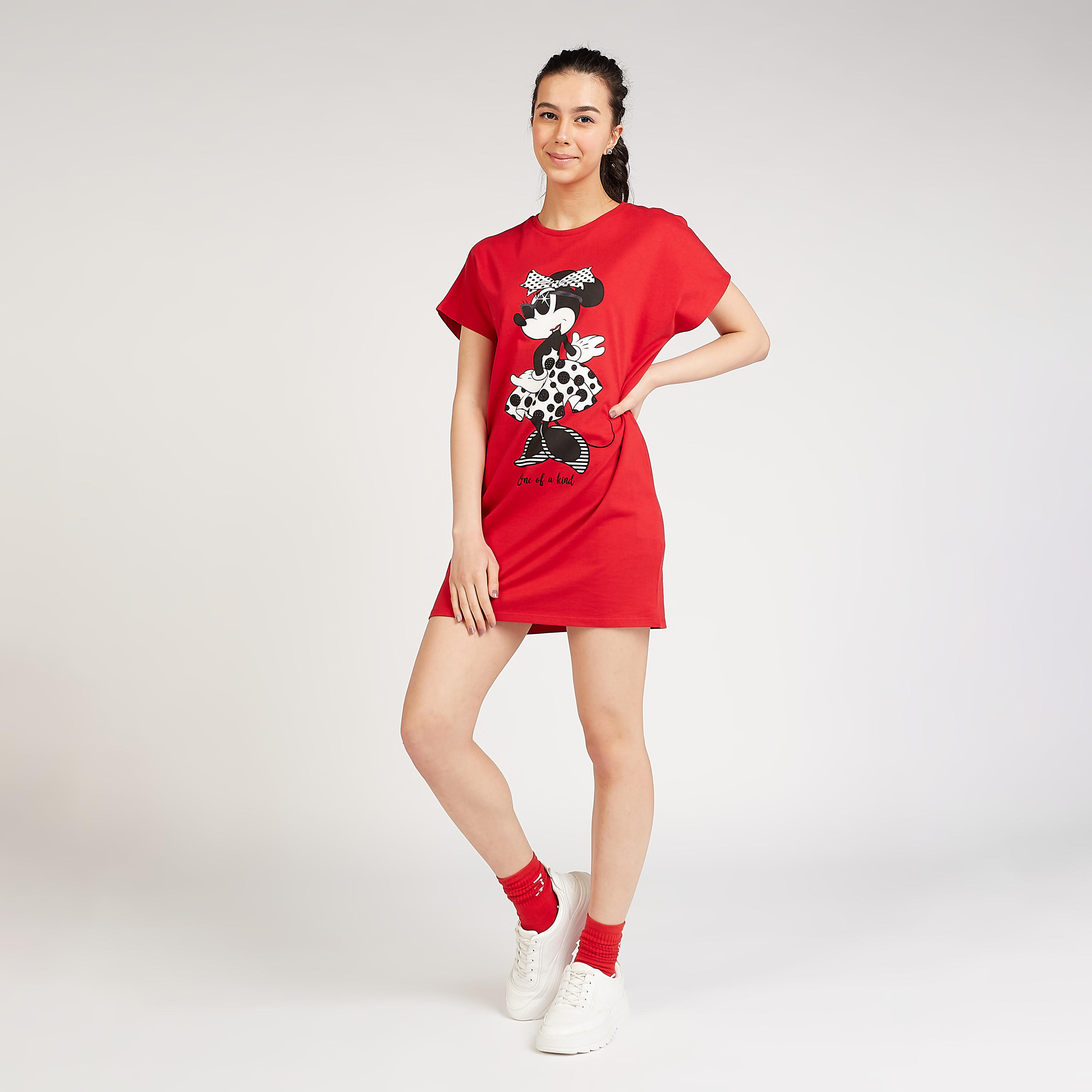 Sustainable Minnie Mouse Embellished Detail Mini Dress with Round Neck-women-clothing-dresses-image-2