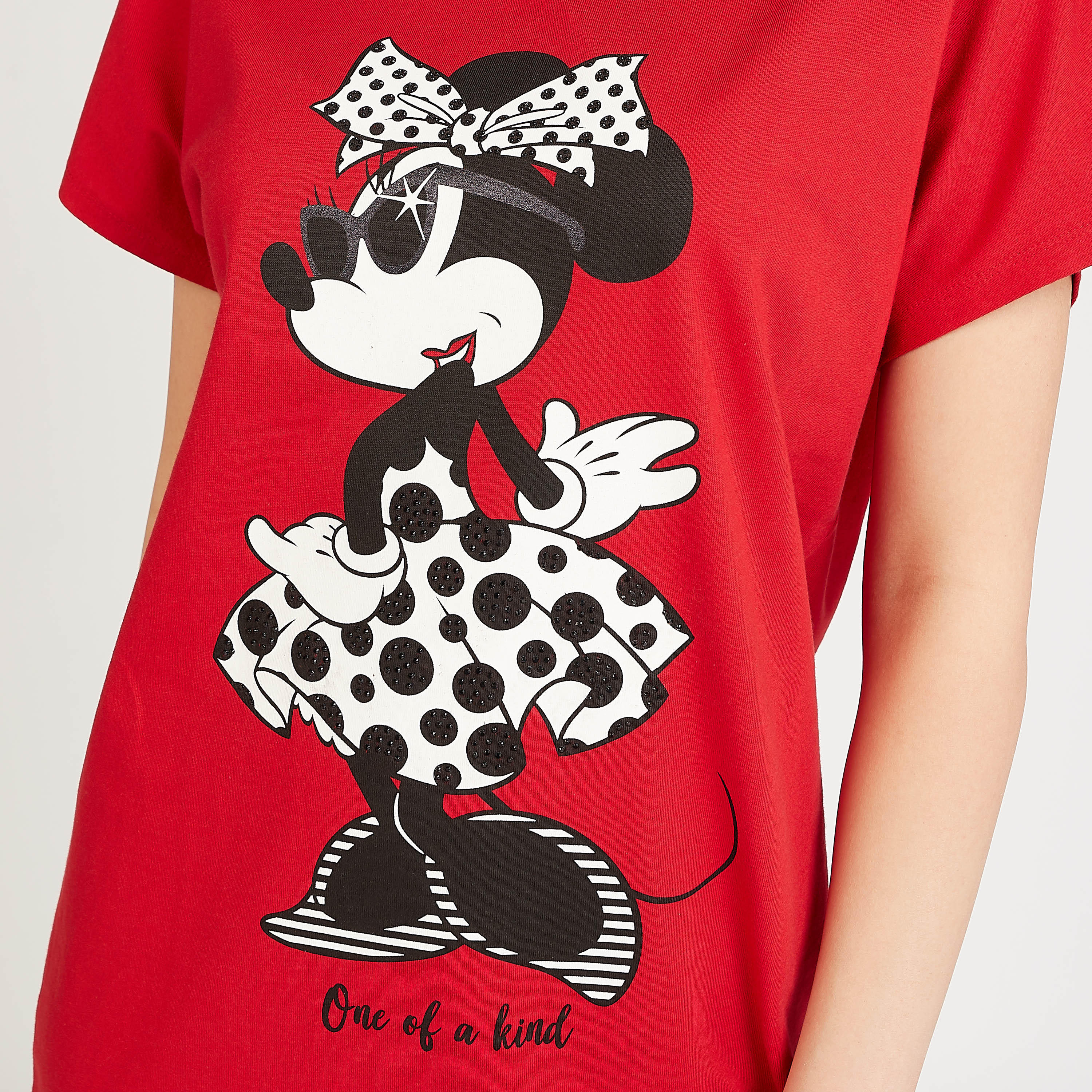 Sustainable Minnie Mouse Embellished Detail Mini Dress with Round Neck-women-clothing-dresses-image-3