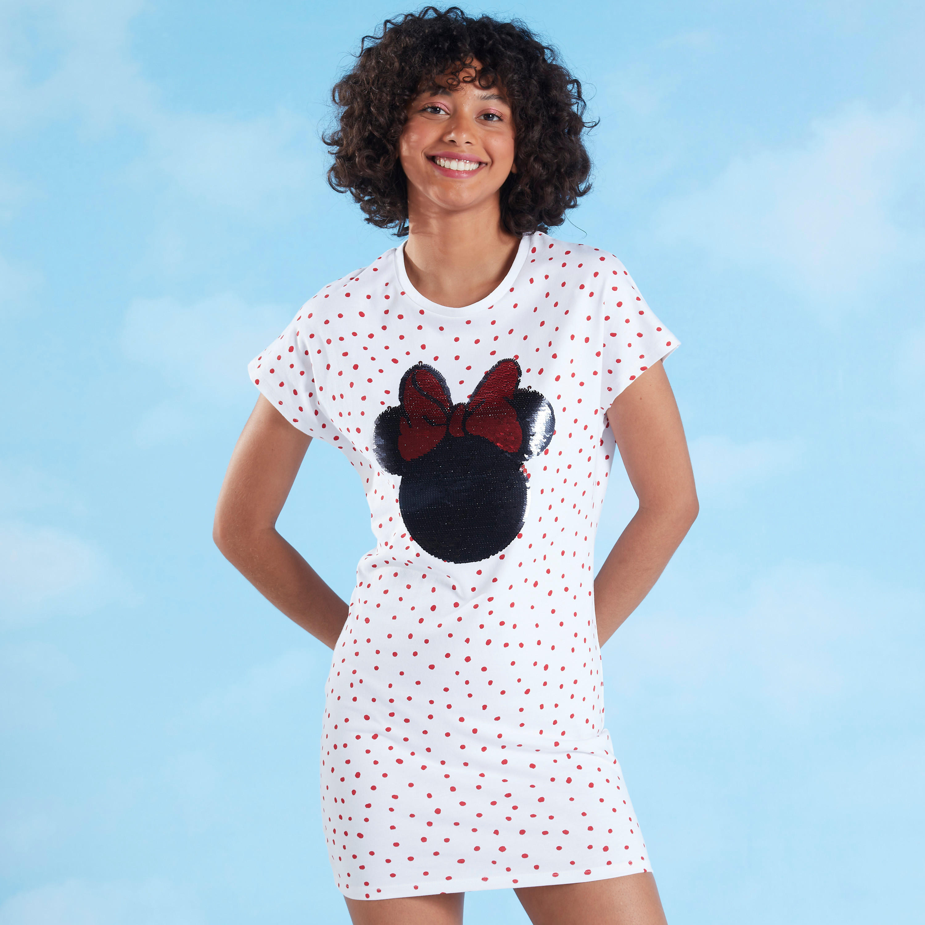 فستان تيشيرت بتفاصيل ترتر ميني ماوس-women-clothing-dresses-image-1