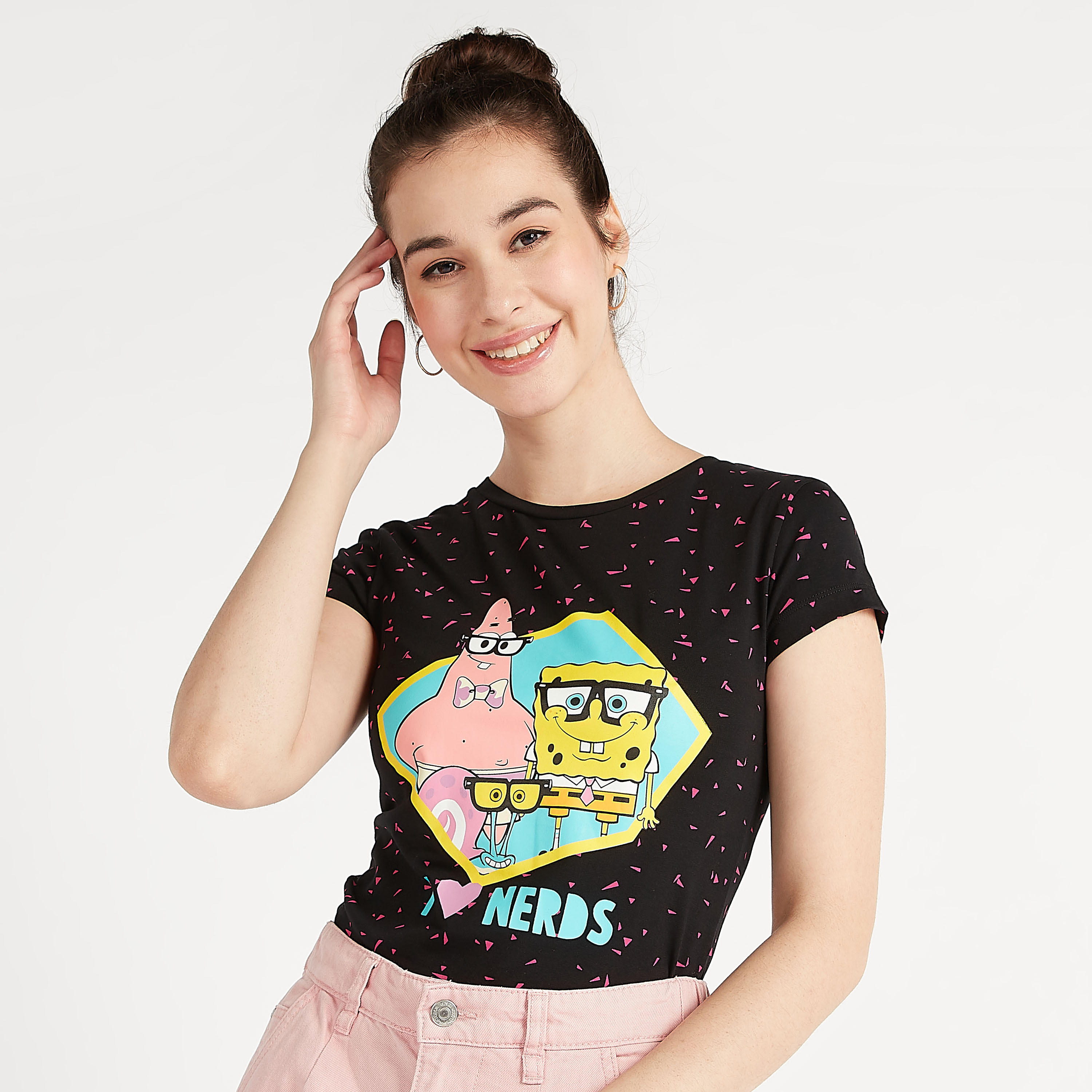 Printed Crew Neck T-shirt with Cap Sleeves-women-clothing-tshirts-image-1